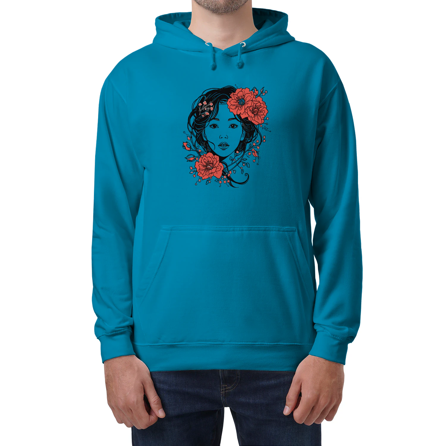 Floral Line Art Portrait Hoodie