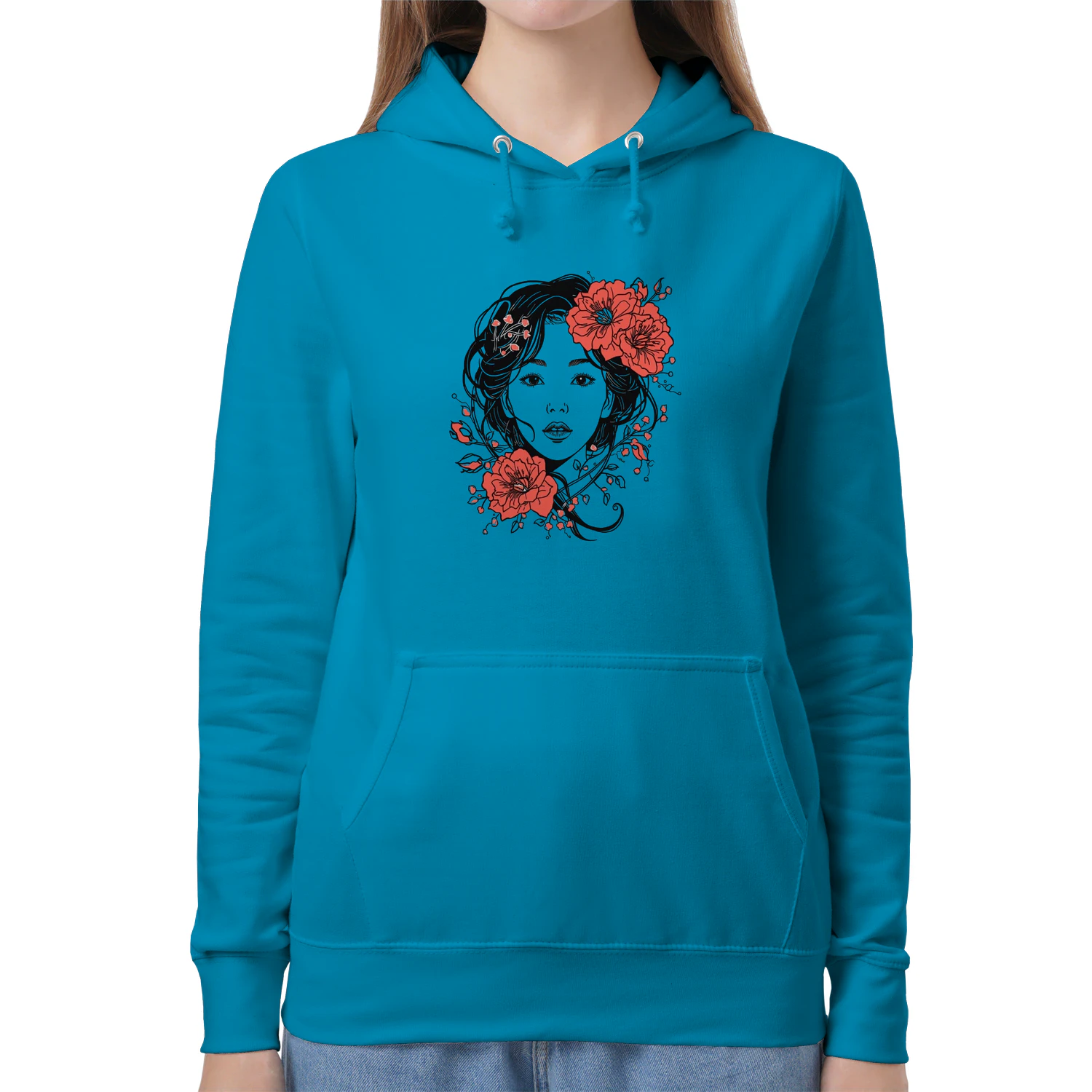 Floral Line Art Portrait Hoodie