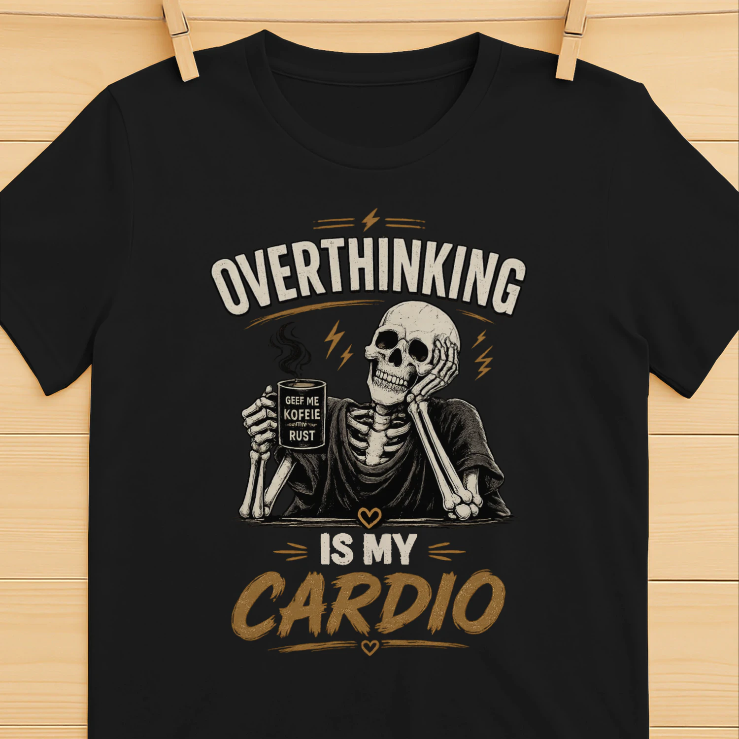 Overthinking Is My Cardio Skeleton Coffee T-Shirt