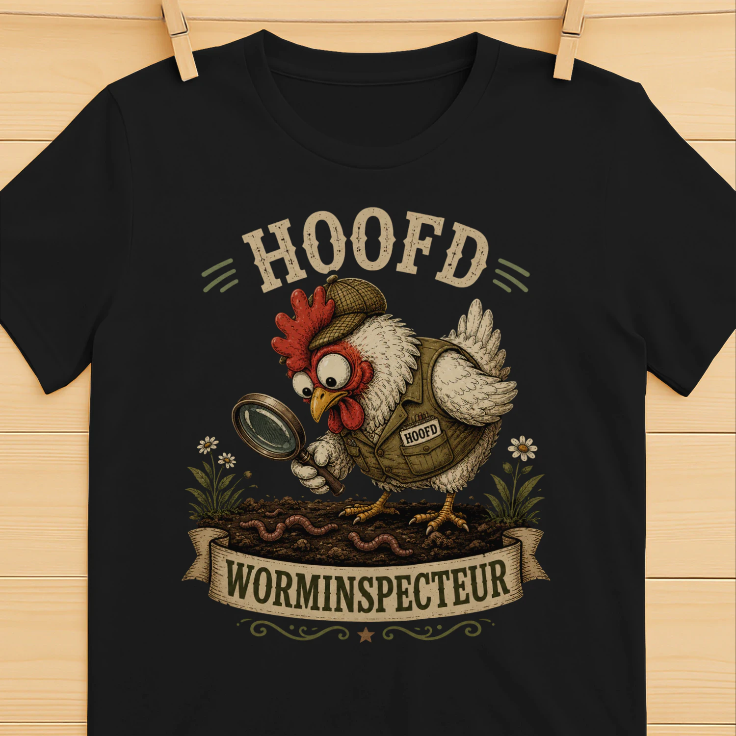 Hoofd Worminspecteur – Grappig Kip T-Shirt voor Tuinliefhebbers