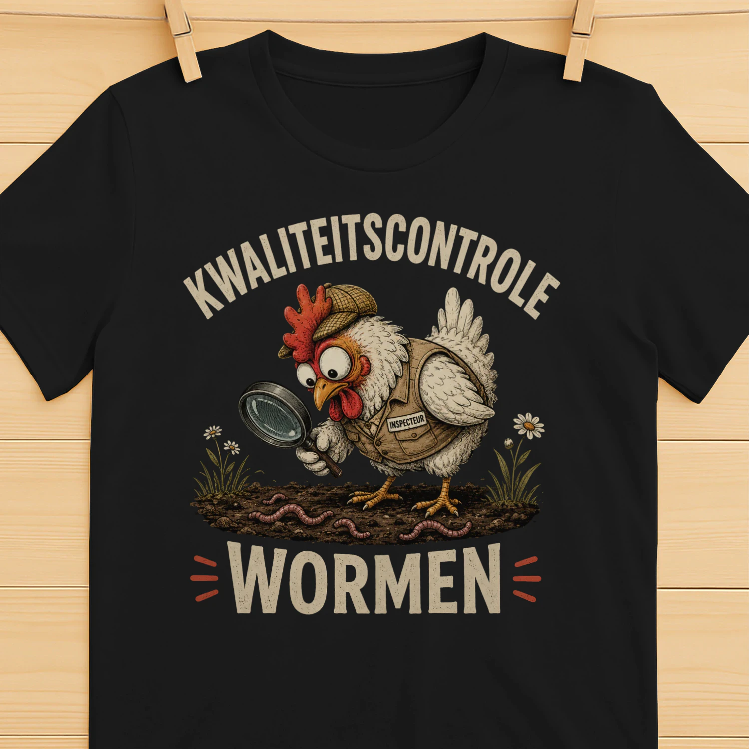 Kwaliteitscontrole Wormen Grappige Kip Inspecteur Vintage Humor T-Shirt