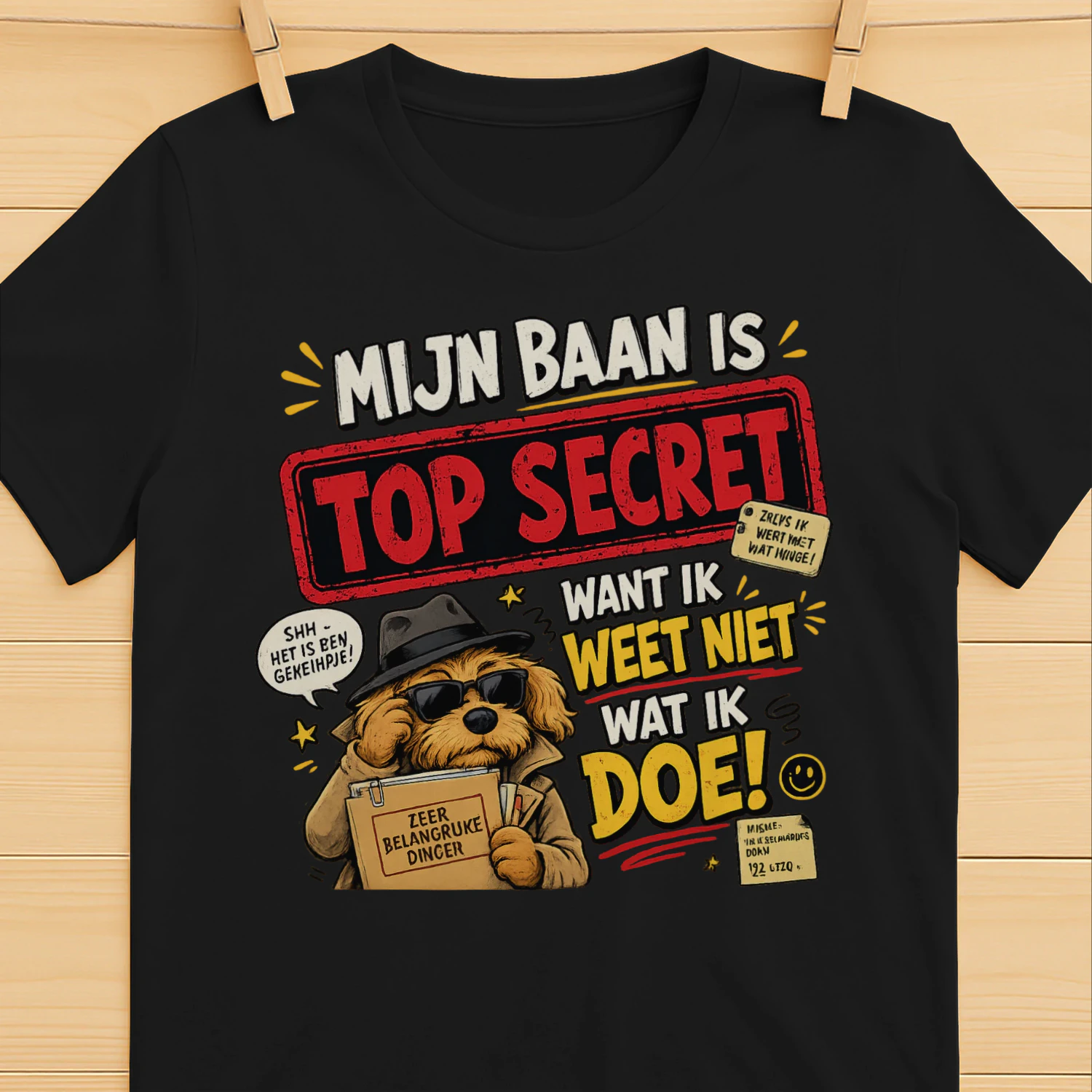 Mijn Baan Is Top Secret Want Ik Weet Niet Wat Ik Doe! – Grappig Werk T-Shirt