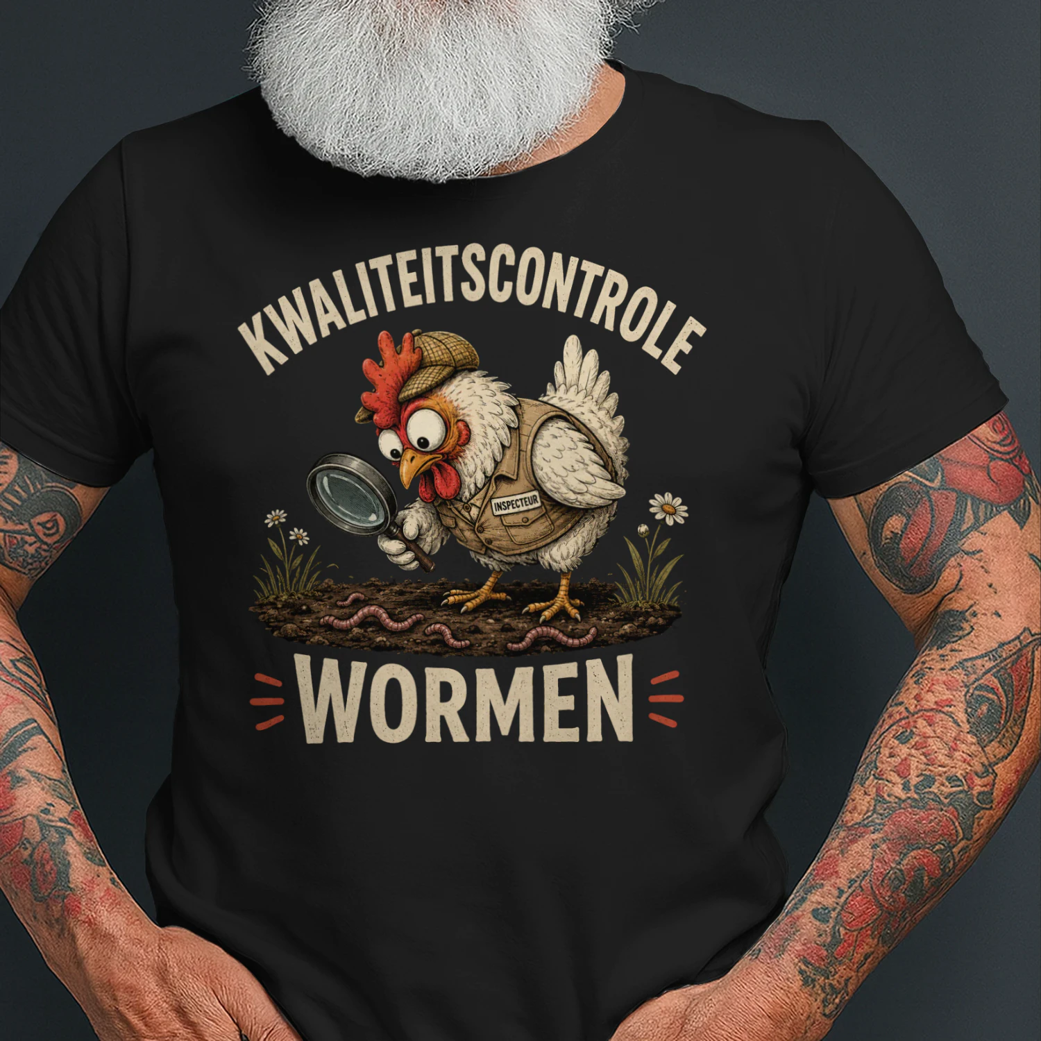 Kwaliteitscontrole Wormen Grappige Kip Inspecteur Vintage Humor T-Shirt