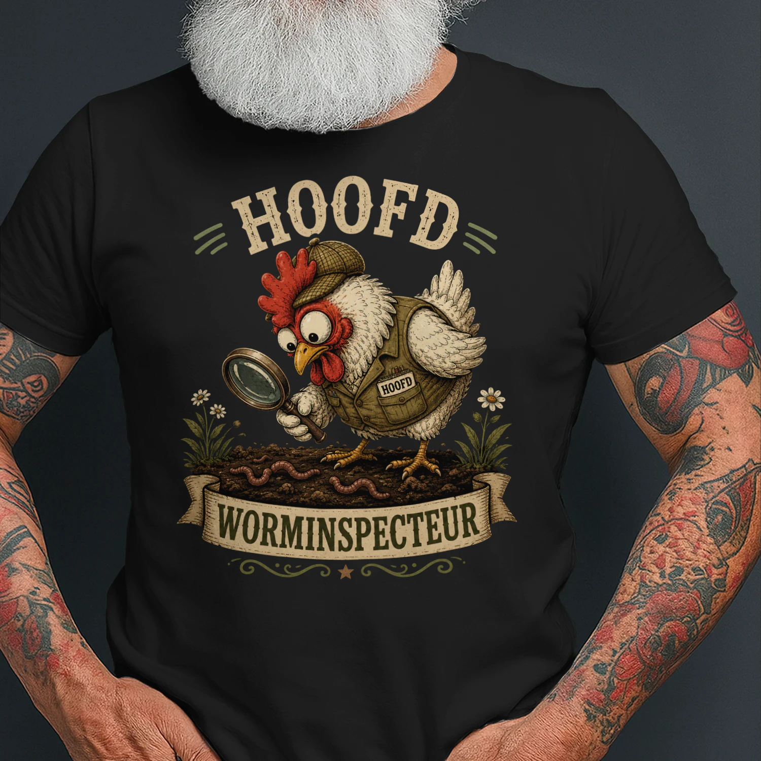 Hoofd Worminspecteur – Grappig Kip T-Shirt voor Tuinliefhebbers