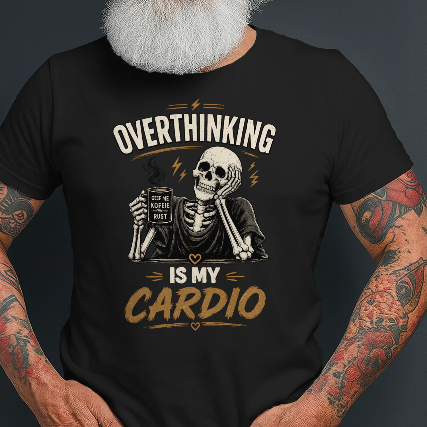 Overthinking Is My Cardio Skeleton Coffee T-Shirt