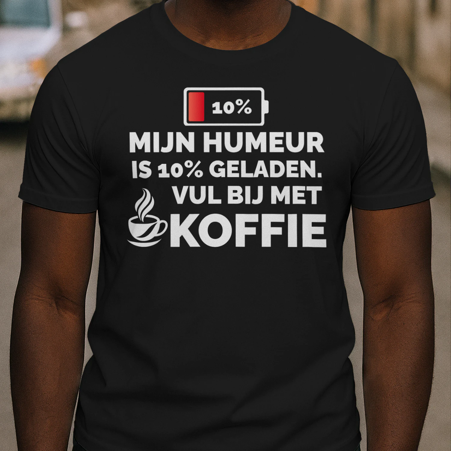 Mijn Humeur Is 10% Geladen – Koffie T-Shirt