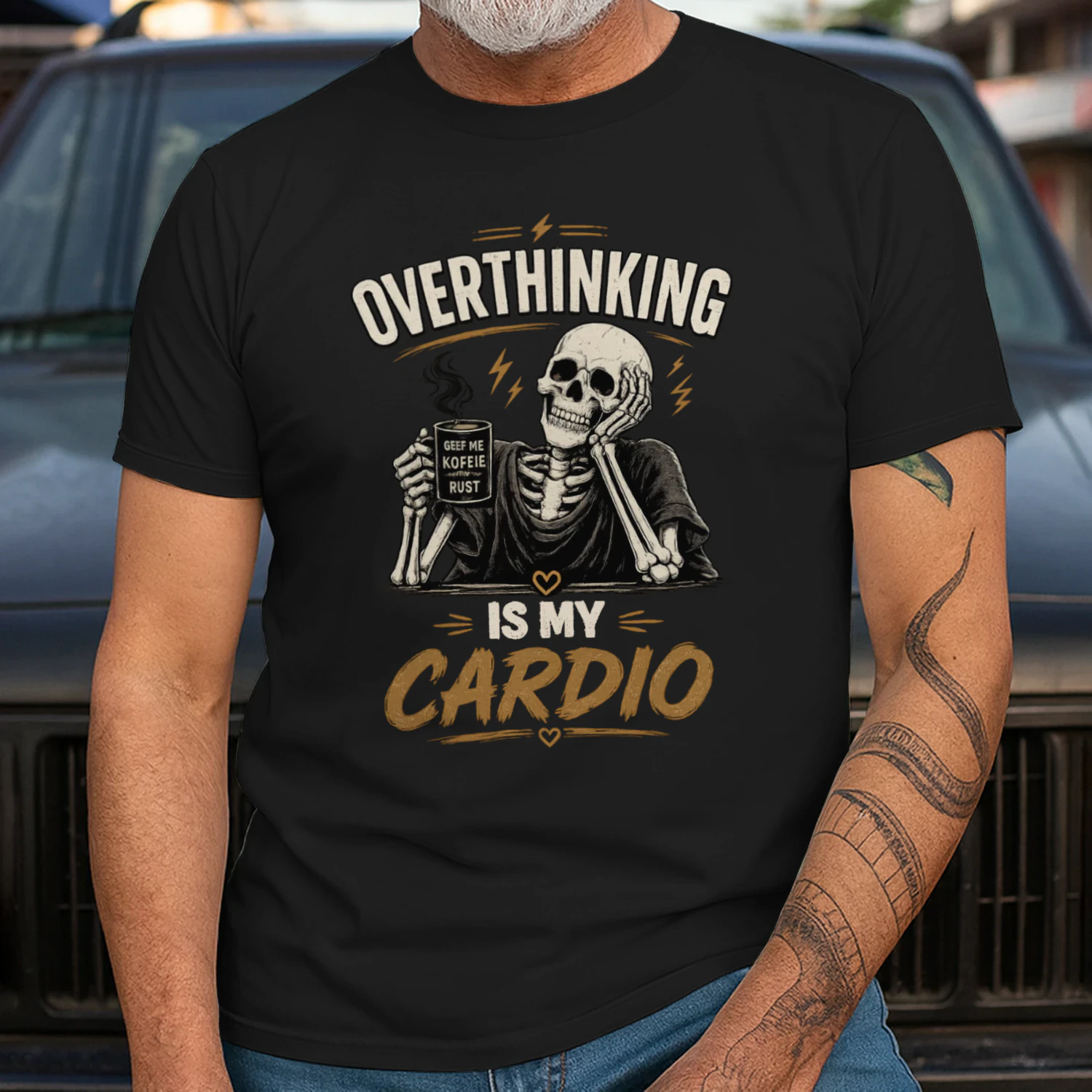 Overthinking Is My Cardio Skeleton Coffee T-Shirt