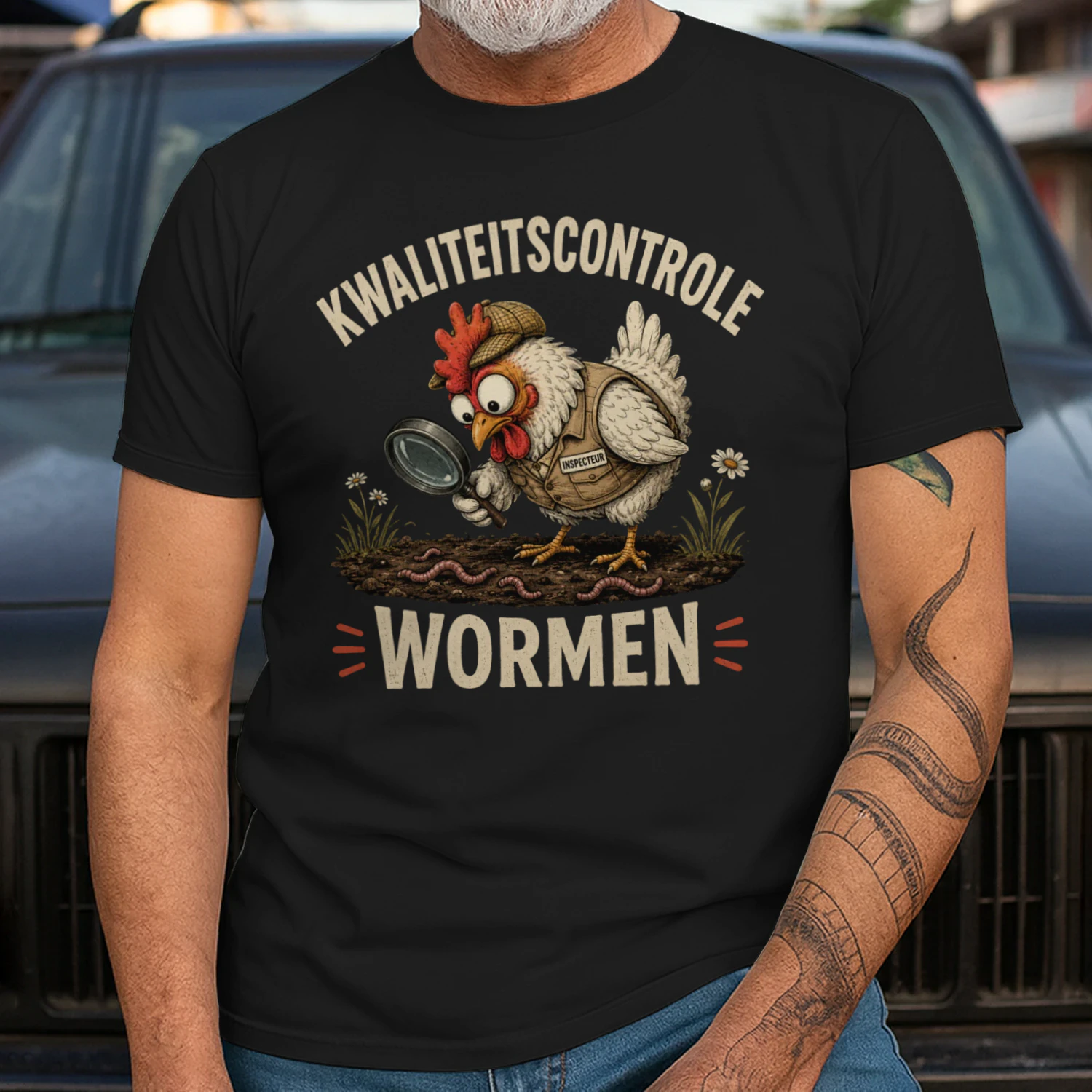 Kwaliteitscontrole Wormen Grappige Kip Inspecteur Vintage Humor T-Shirt