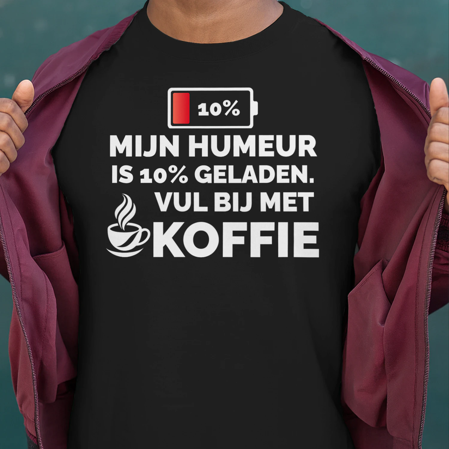 Mijn Humeur Is 10% Geladen – Koffie T-Shirt