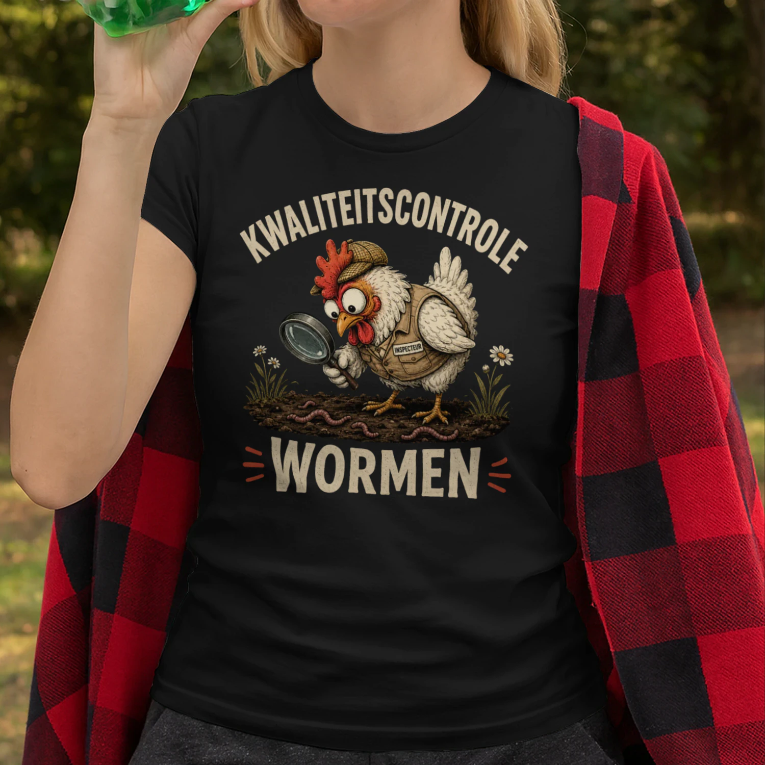 Kwaliteitscontrole Wormen Grappige Kip Inspecteur Vintage Humor T-Shirt