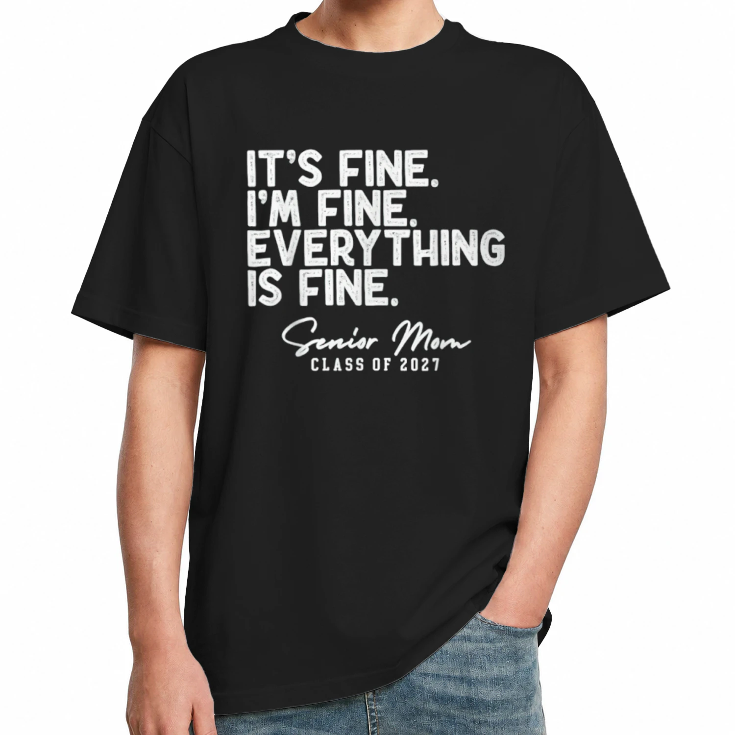 I'm Fine Everything is Fine Senior Mom Class of 2027 Heavy Oversized T-shirt