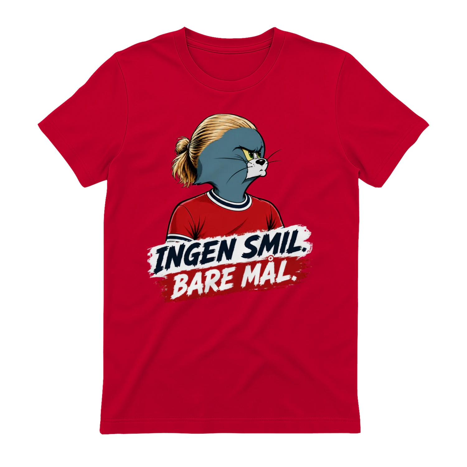 Angry Cat Soccer Meme Shirt | Ingen Smil Bare Mål | Funny Norwegian Football Fan Tee