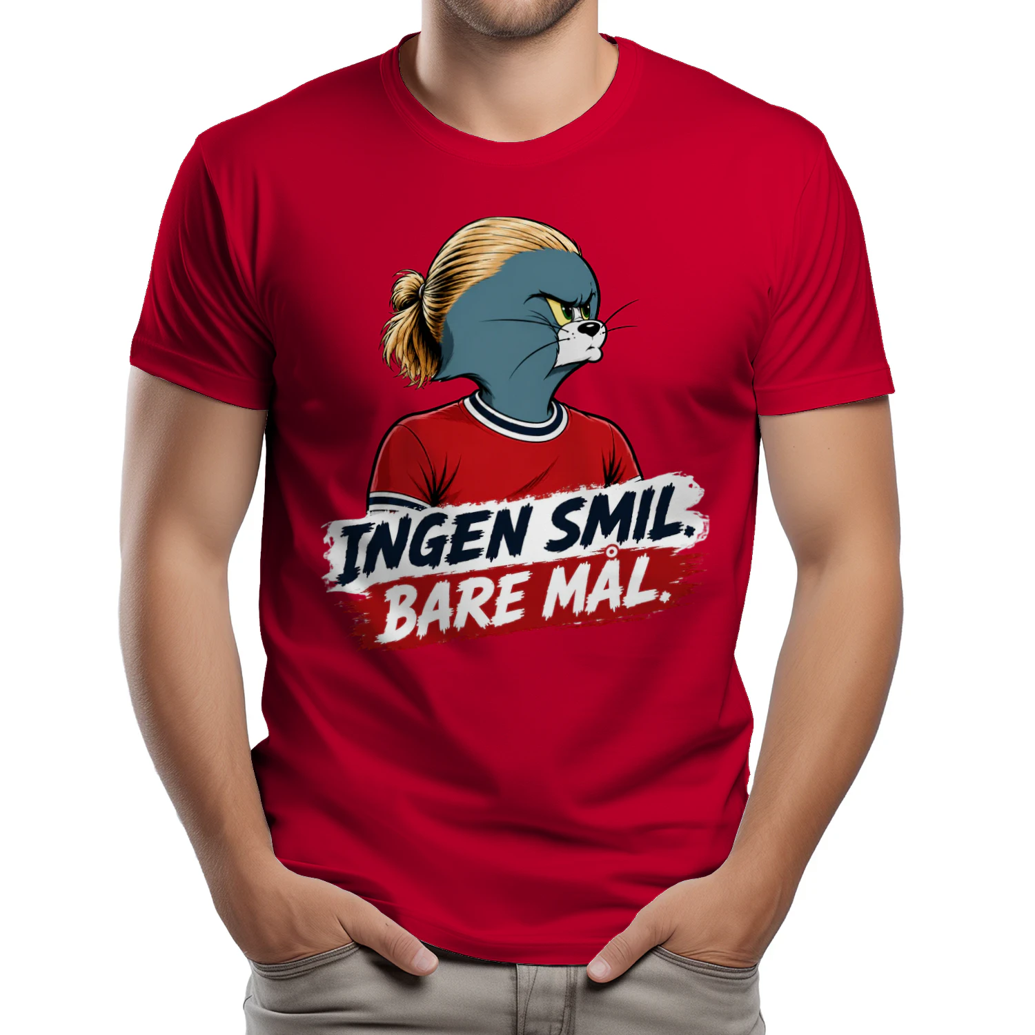 Angry Cat Soccer Meme Shirt | Ingen Smil Bare Mål | Funny Norwegian Football Fan Tee