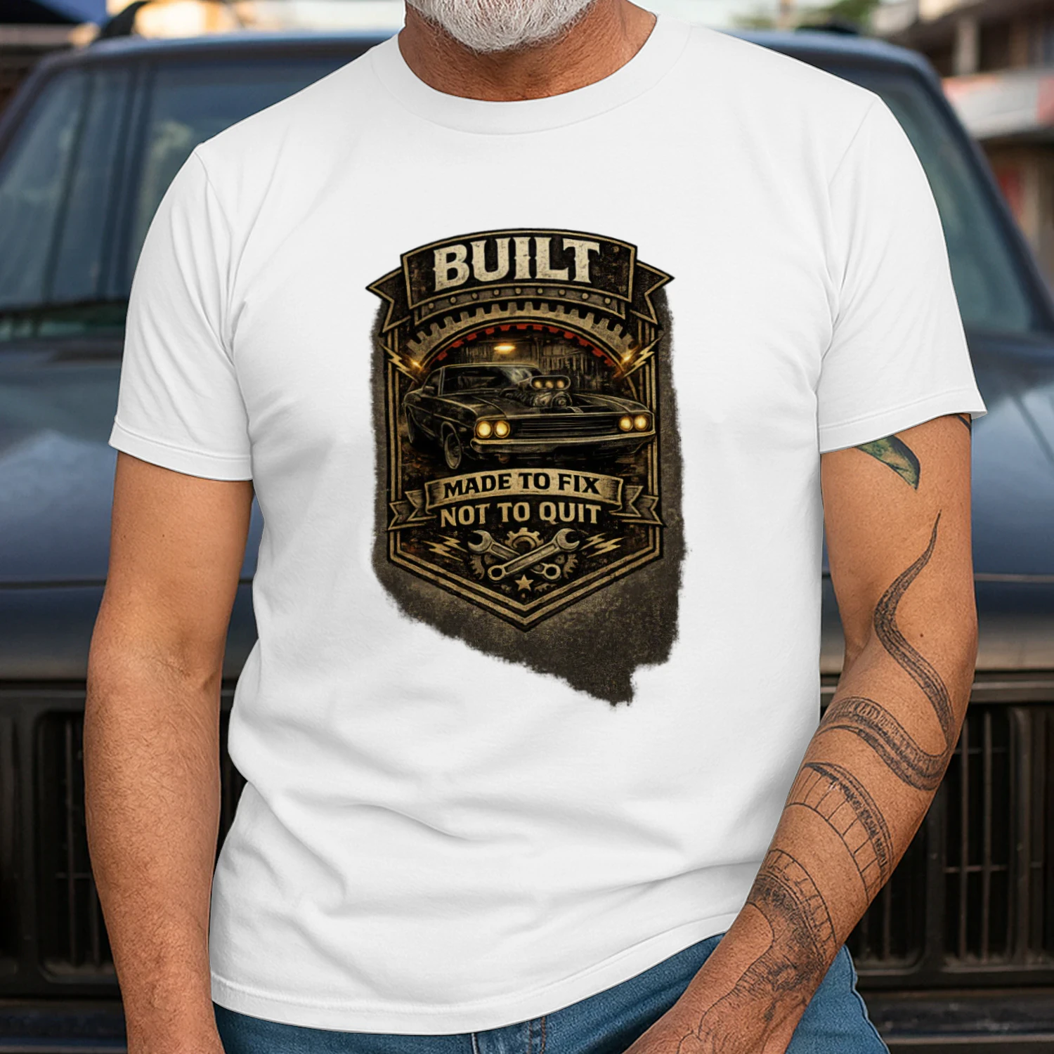 Built To Fix Not To Quit T-Shirt | Vintage Muscle Car Mechanic Tee | Garage Life Shirt
