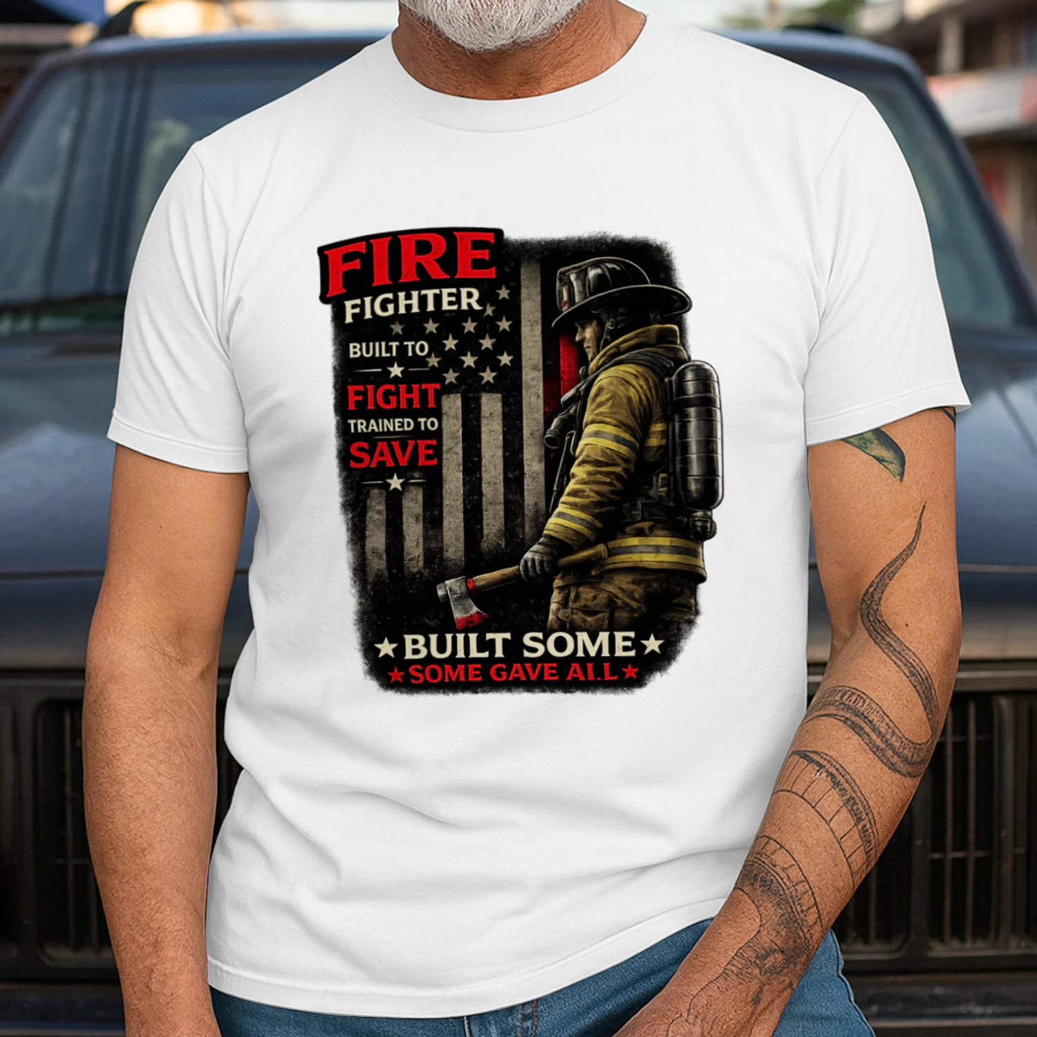 Firefighter T-Shirt | Built To Fight Trained To Save | Firefighter Pride Tee