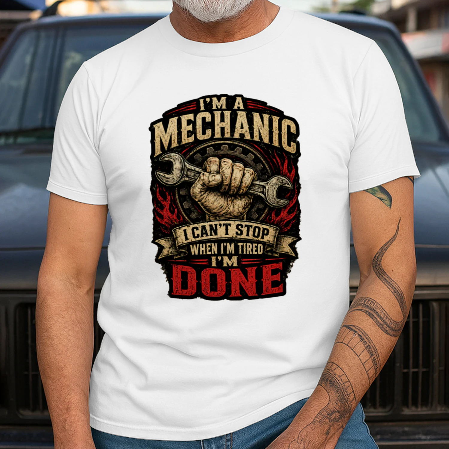 I'm A Mechanic I Can't Stop When I'm Tired I'm Done T-Shirt | Vintage Wrench Mechanic Tee