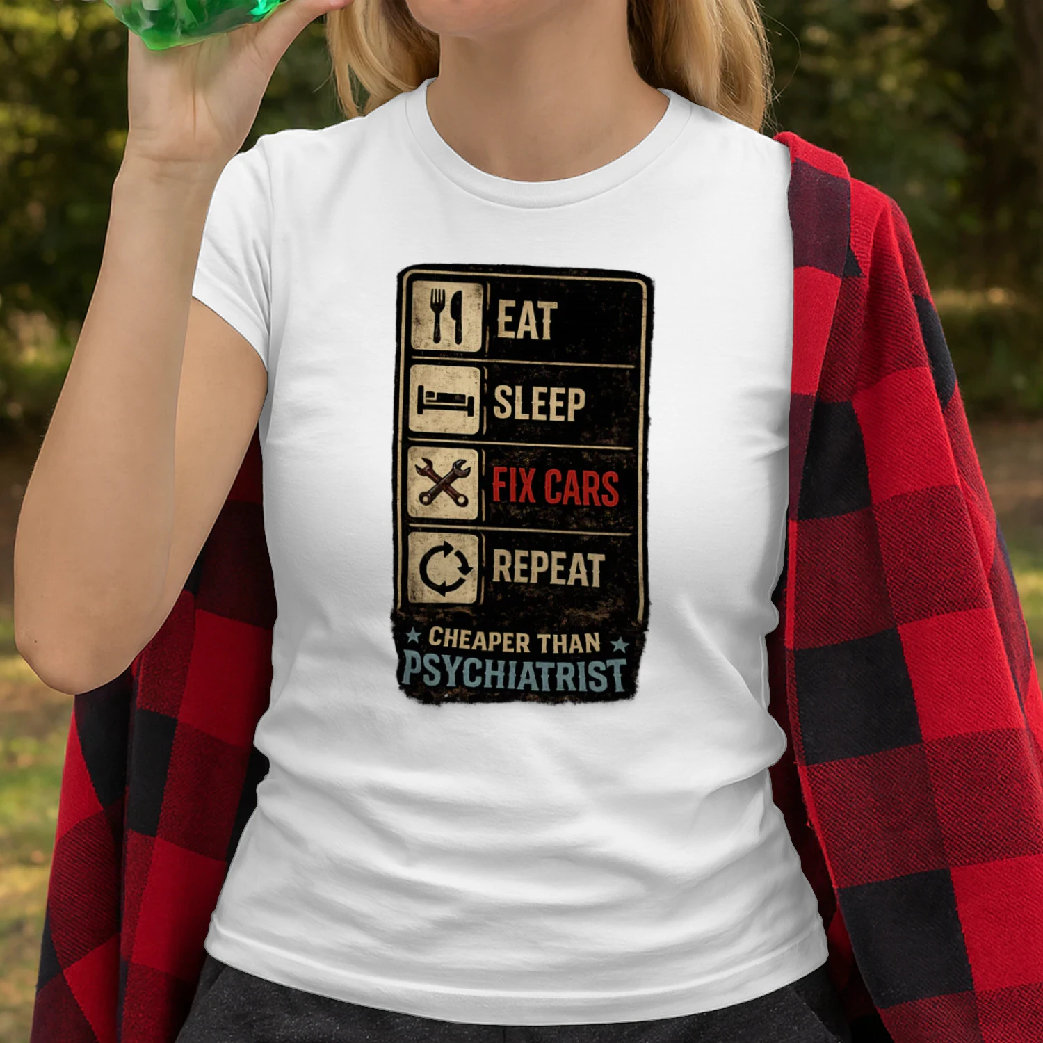 Eat Sleep Fix Cars Repeat T-Shirt | Funny Mechanic Checklist Tee | Garage Life Shirt