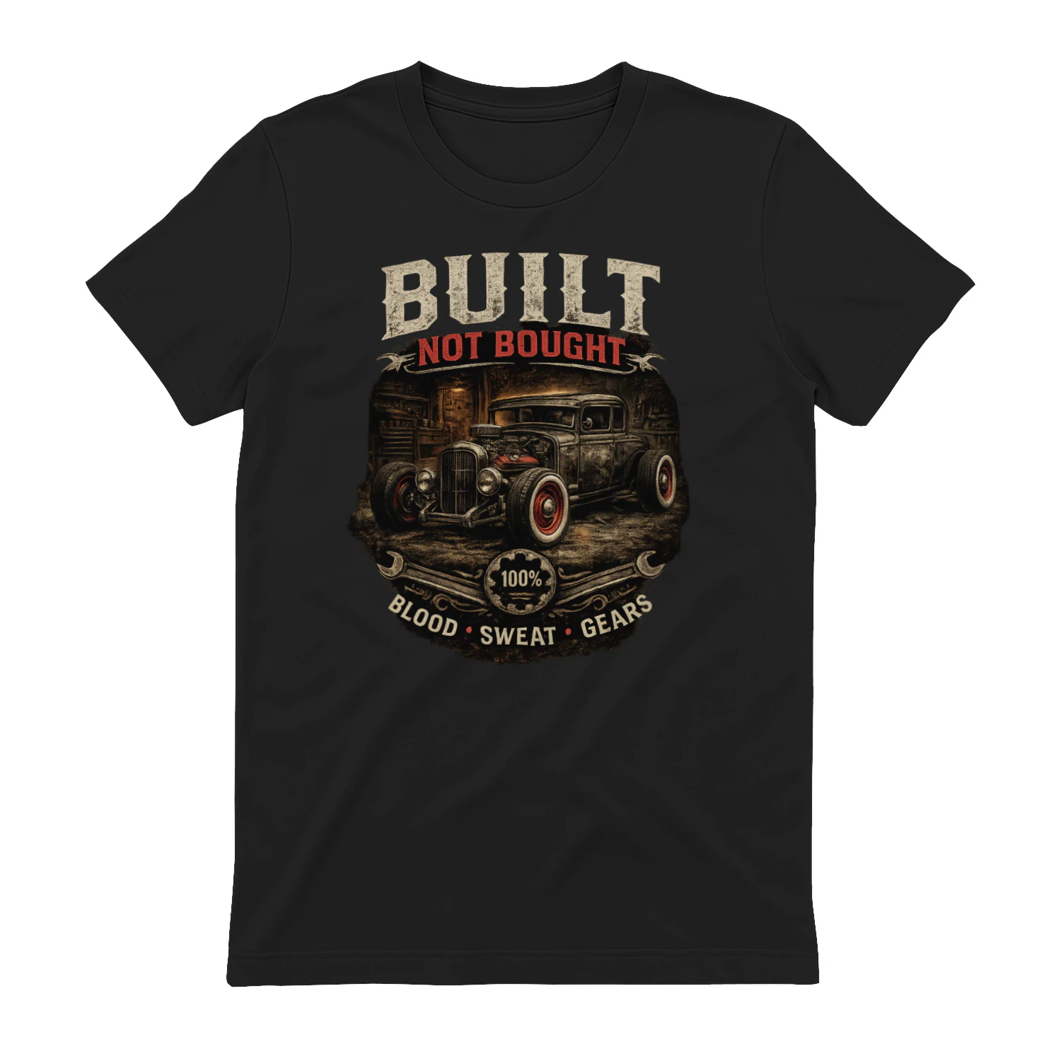 Built Not Bought T-Shirt | Blood Sweat Gears | Vintage Hot Rod Mechanic Tee
