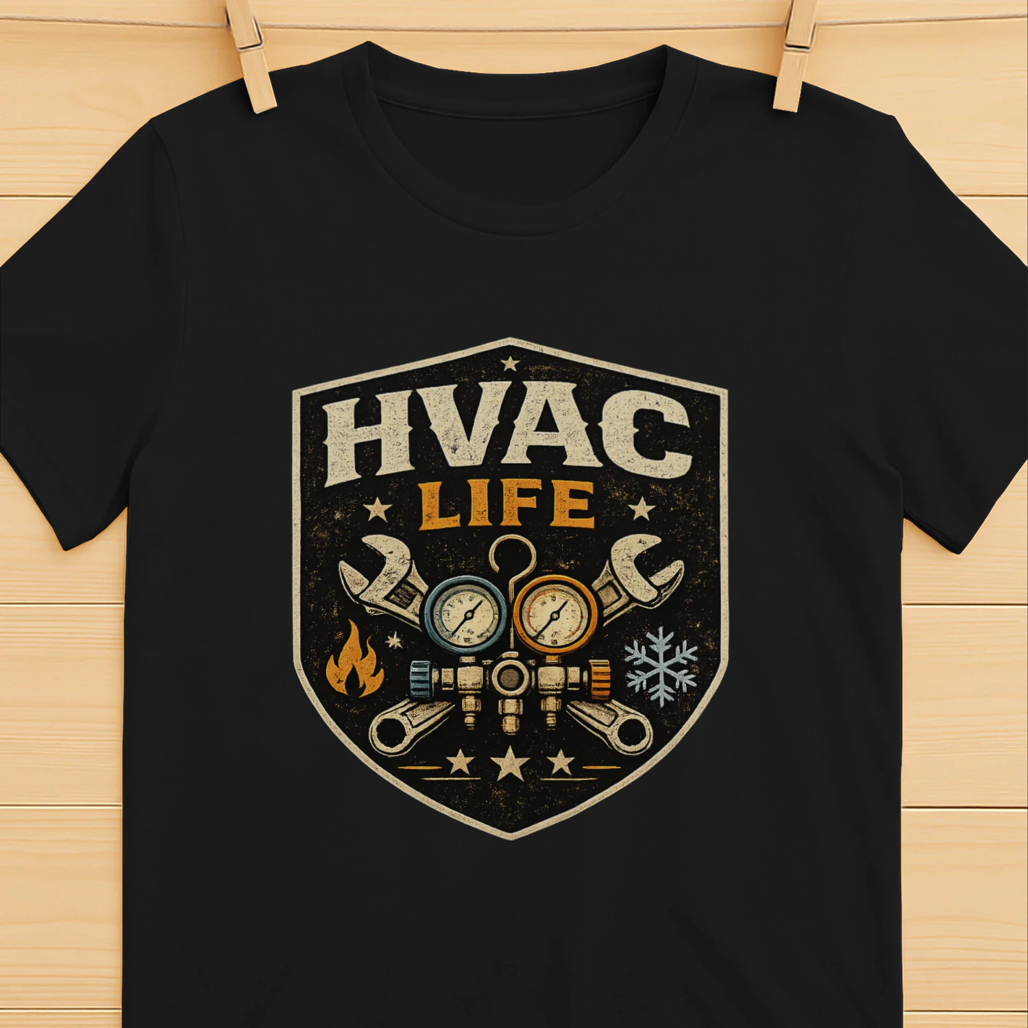 HVAC Life T-Shirt | HVAC Technician Shield | Heating & Cooling Mechanic Tee