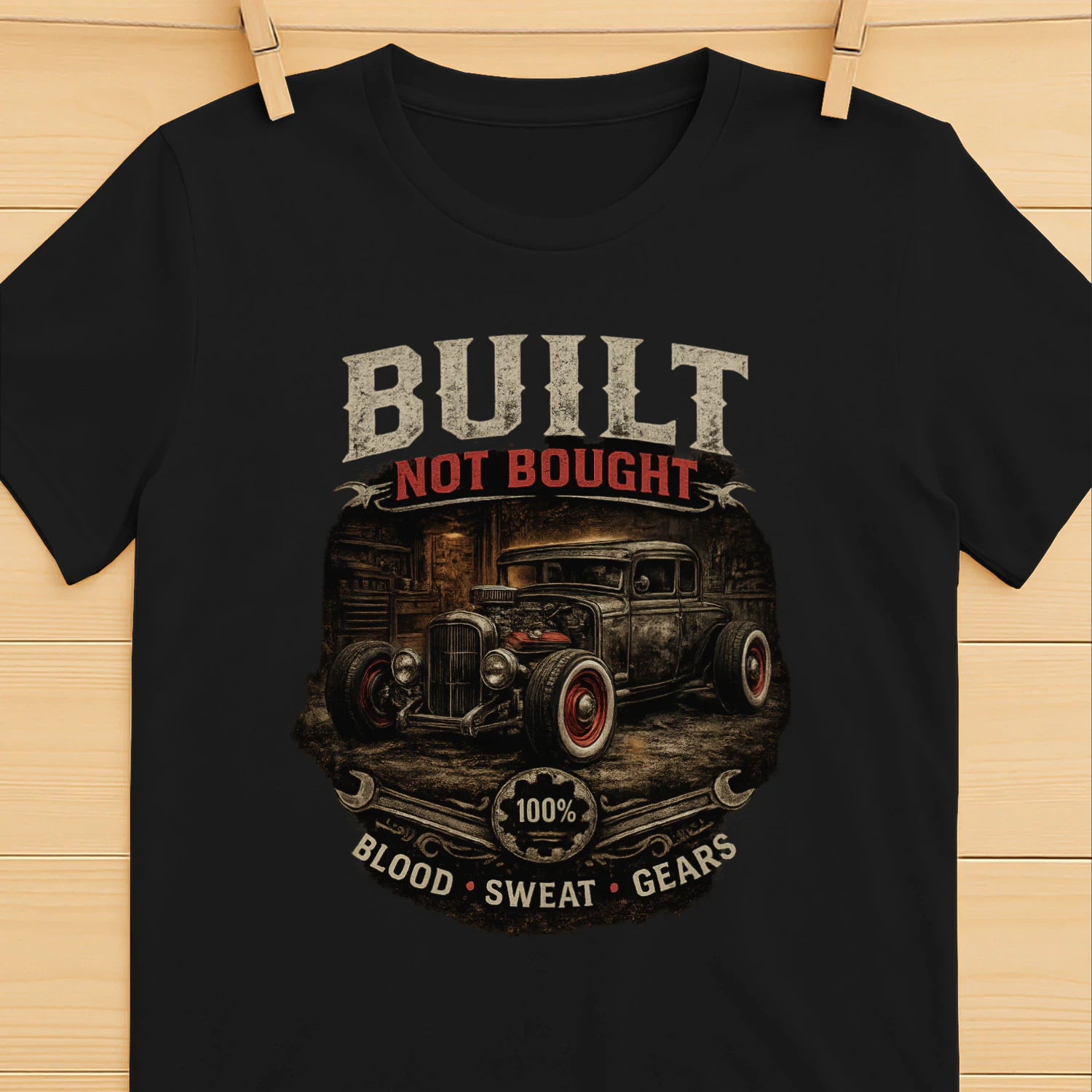 Built Not Bought T-Shirt | Blood Sweat Gears | Vintage Hot Rod Mechanic Tee