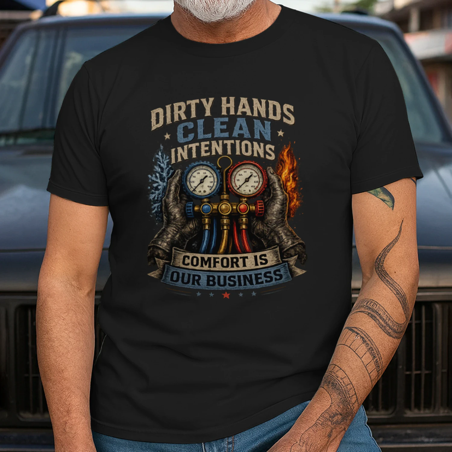 Dirty Hands Clean Intentions T-Shirt | Comfort Is Our Business | Vintage HVAC Technician Tee