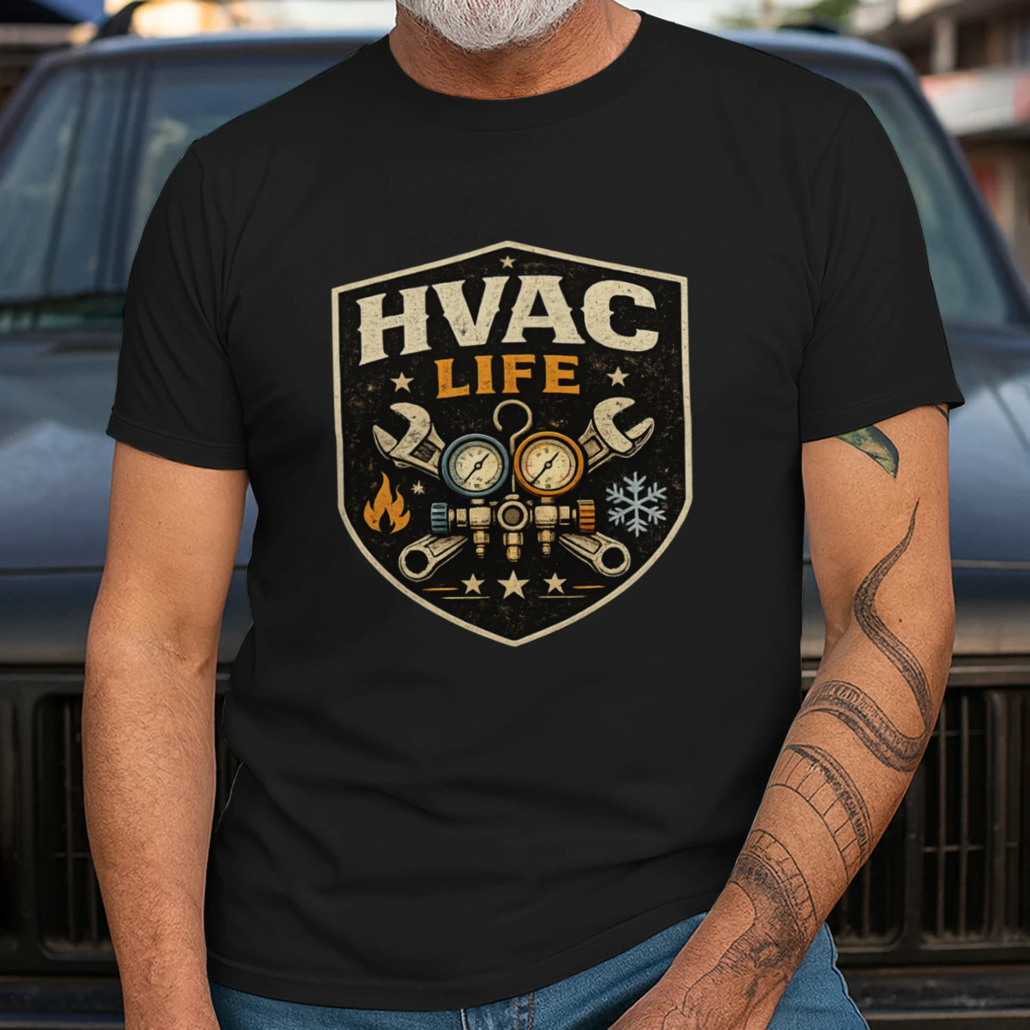 HVAC Life T-Shirt | HVAC Technician Shield | Heating & Cooling Mechanic Tee