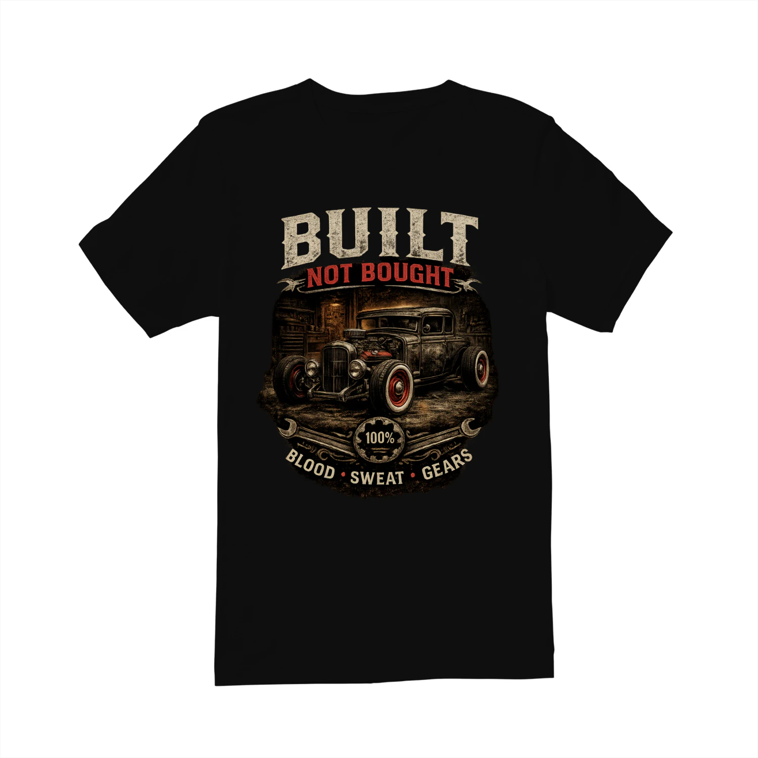 Built Not Bought T-Shirt | Blood Sweat Gears | Vintage Hot Rod Mechanic Tee