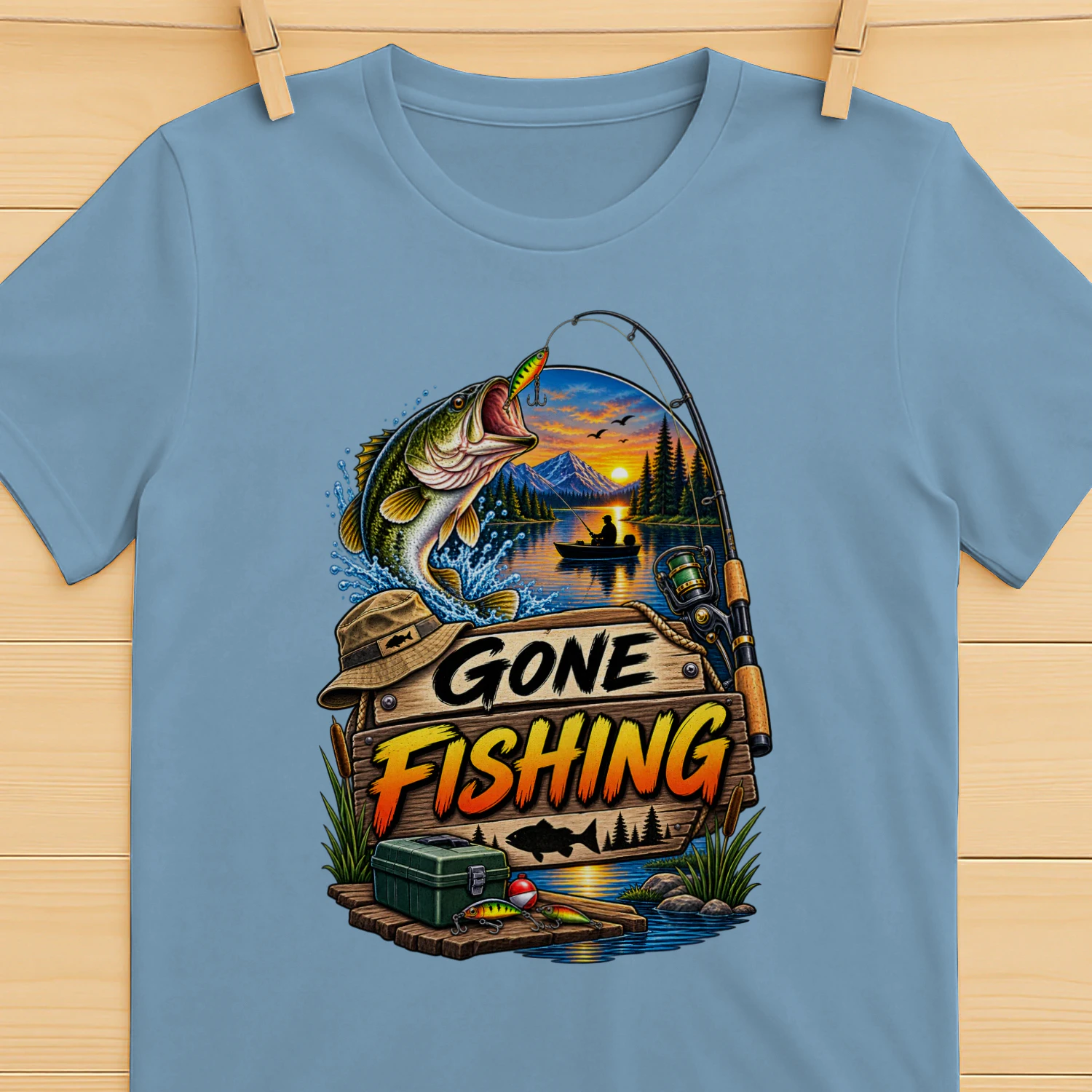 Gone Fishing T-Shirt | Bass Fishing | Lake & Fisherman Outdoor Tee