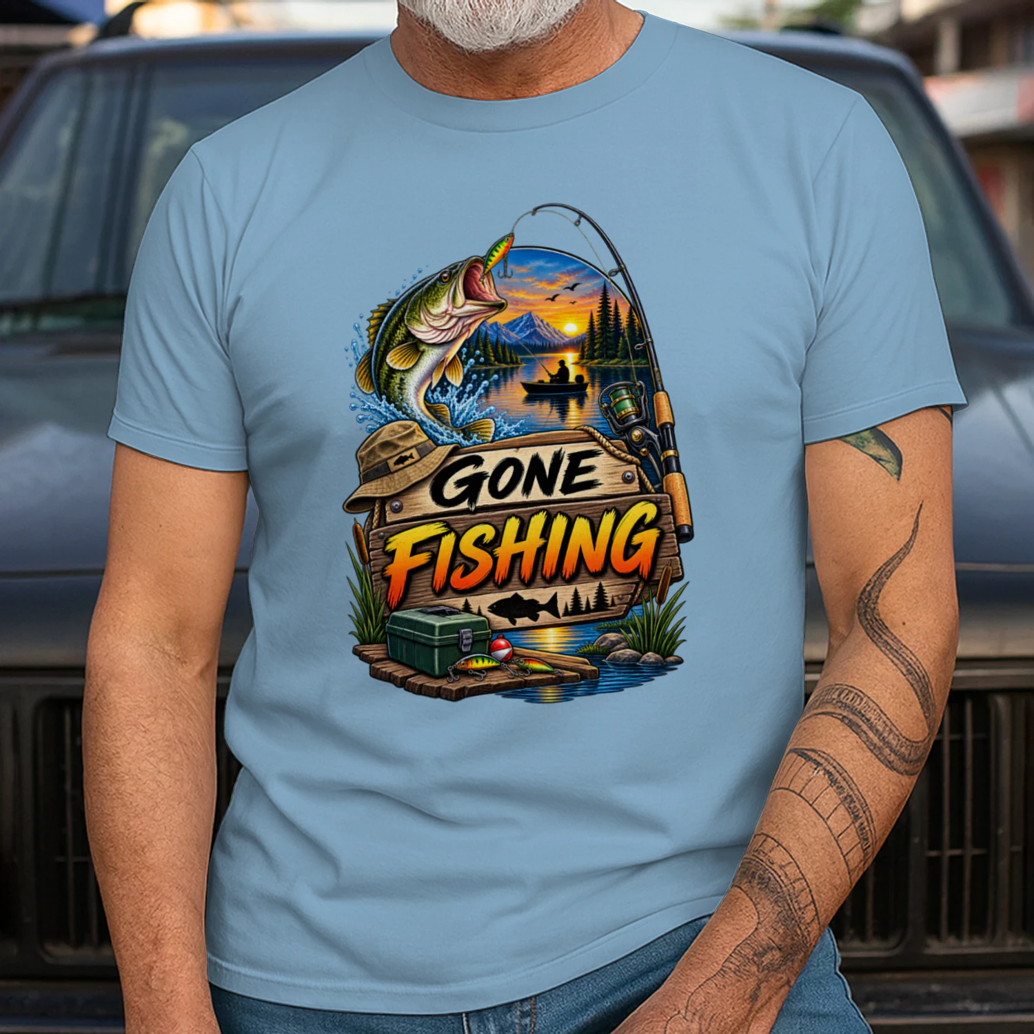 Gone Fishing T-Shirt | Bass Fishing | Lake & Fisherman Outdoor Tee