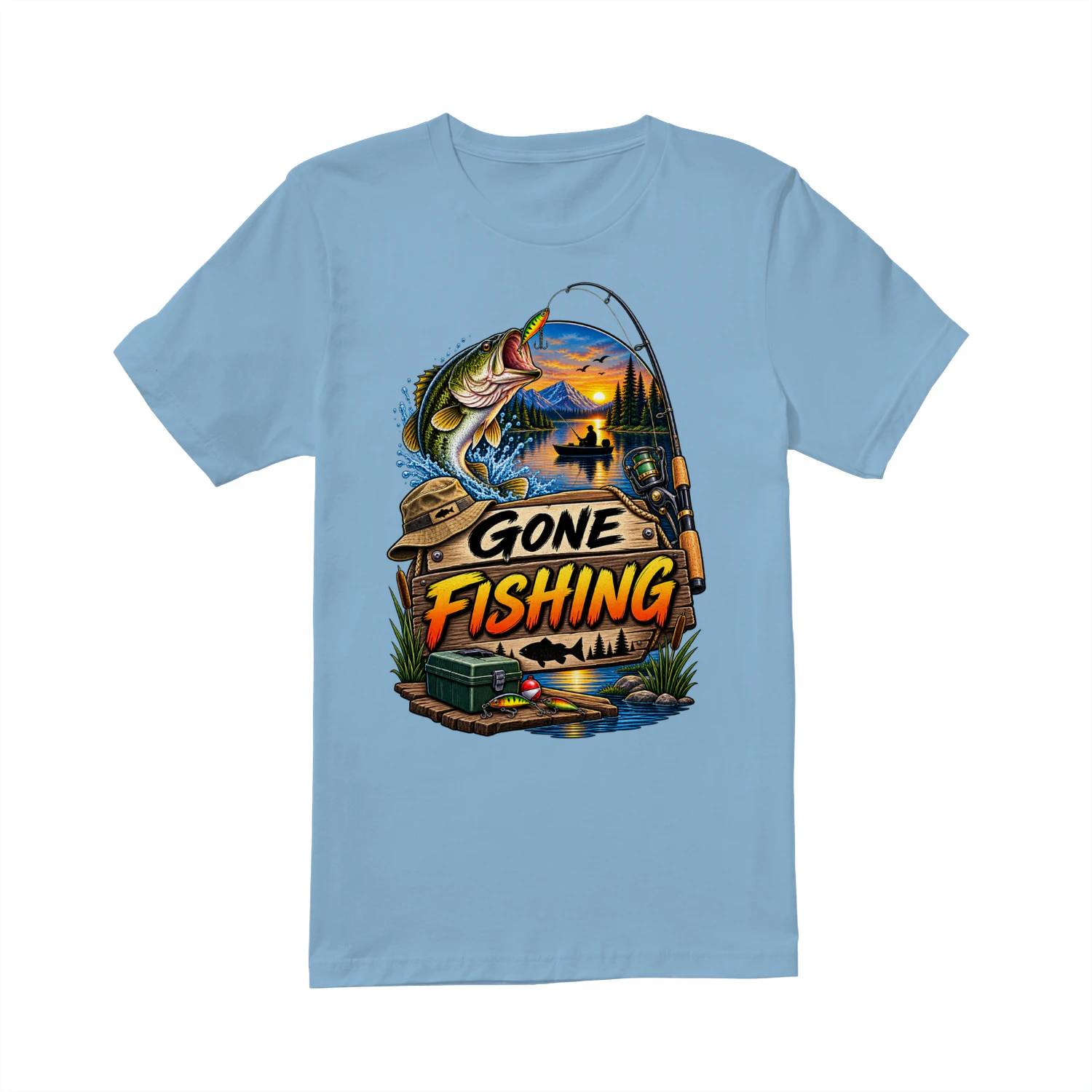 Gone Fishing T-Shirt | Bass Fishing | Lake & Fisherman Outdoor Tee