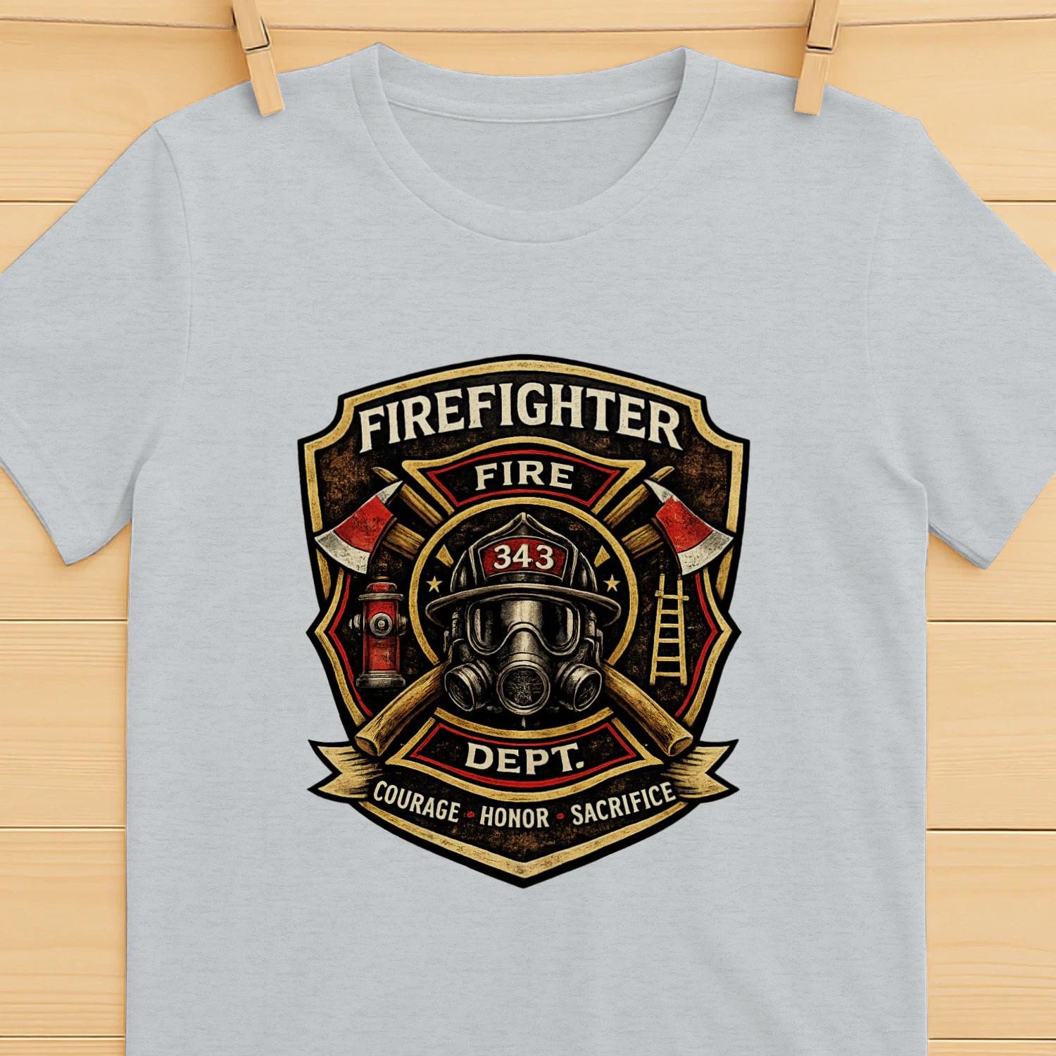 Firefighter T-Shirt | Courage Honor Sacrifice | Fire Department Badge Tee