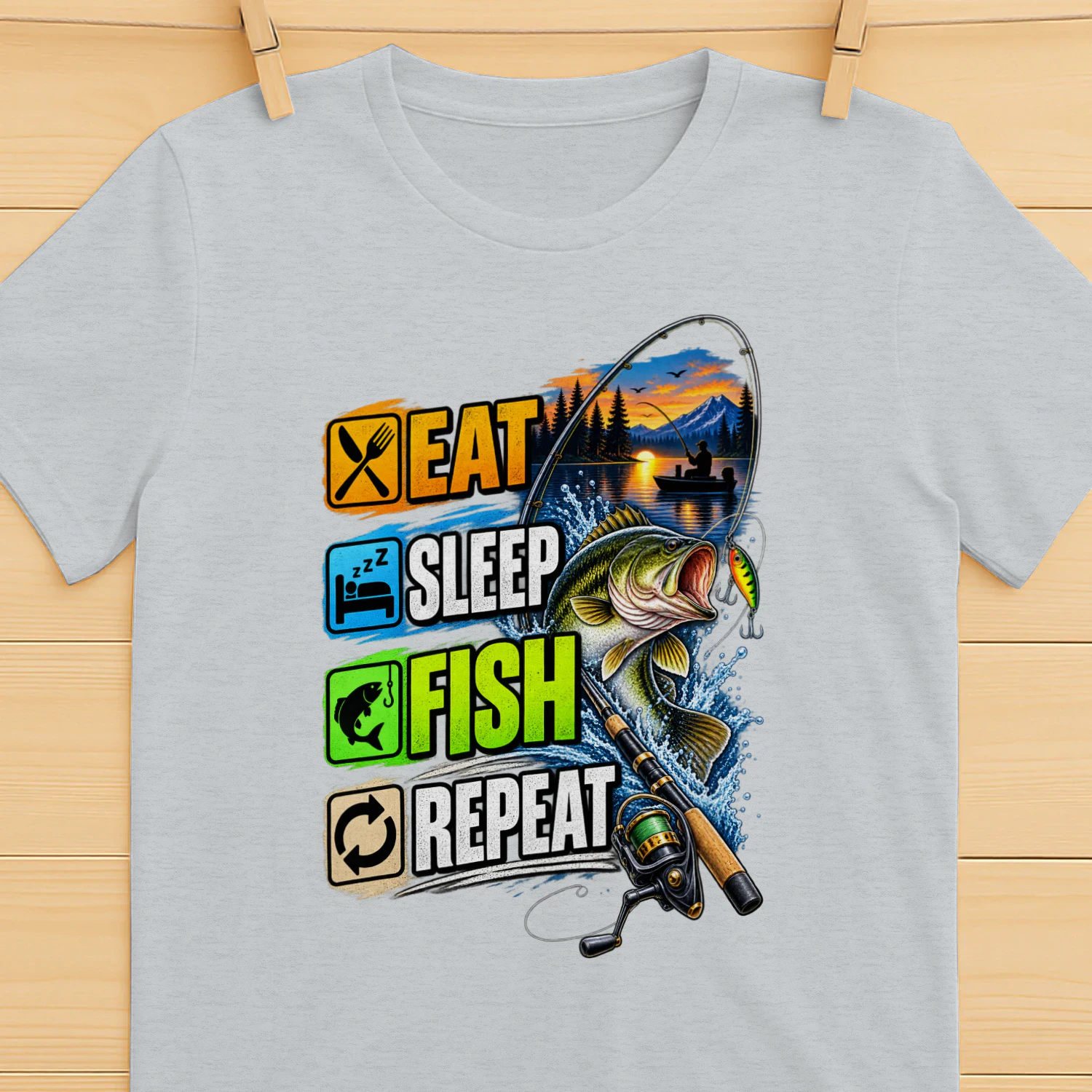 Eat Sleep Fish Repeat T-Shirt | Bass Fishing | Fisherman & Angler Tee