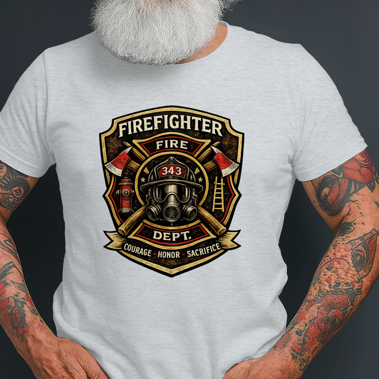 Firefighter T-Shirt | Courage Honor Sacrifice | Fire Department Badge Tee