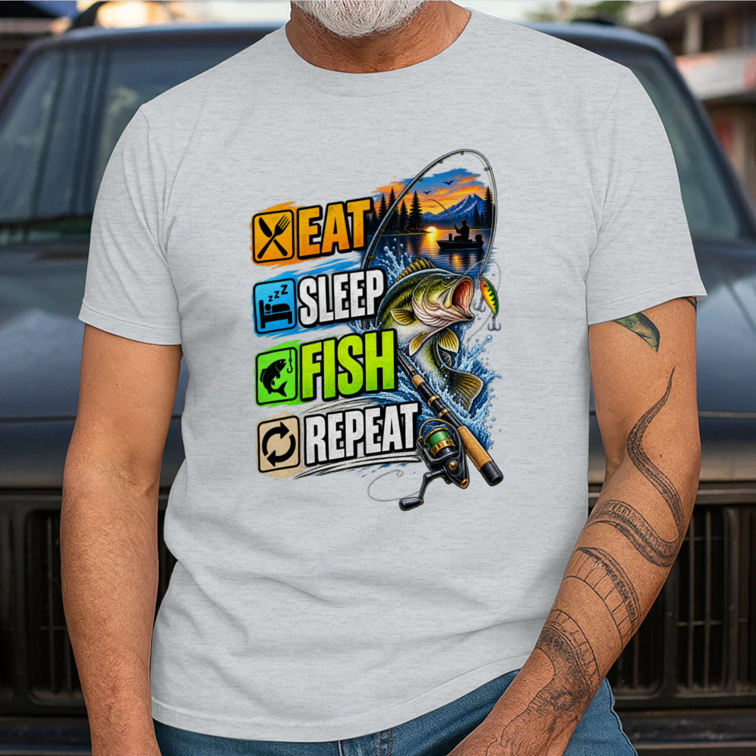 Eat Sleep Fish Repeat T-Shirt | Bass Fishing | Fisherman & Angler Tee
