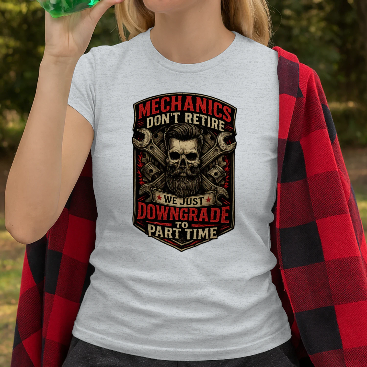 Mechanics Don't Retire We Just Downgrade To Part Time T-Shirt | Funny Retired Mechanic Skull Tee