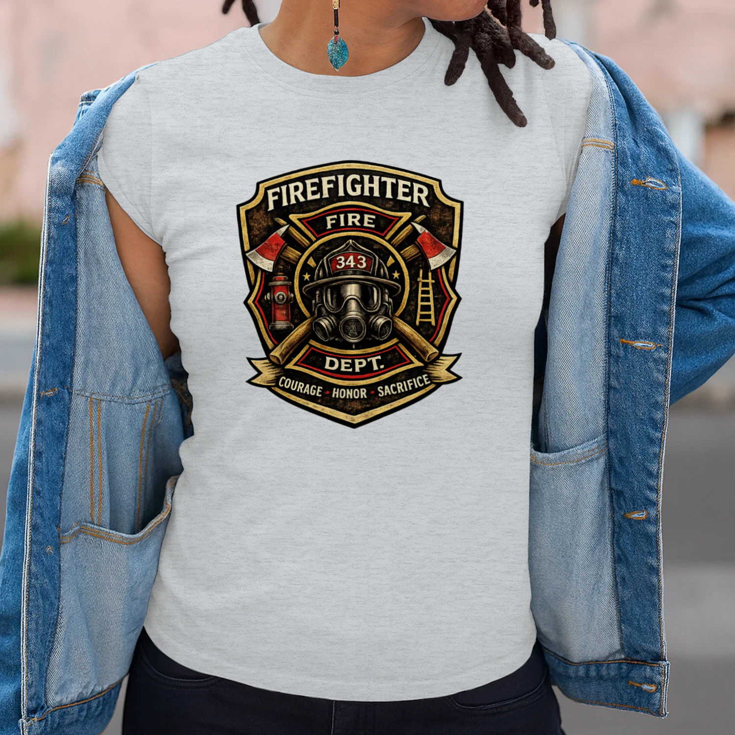 Firefighter T-Shirt | Courage Honor Sacrifice | Fire Department Badge Tee