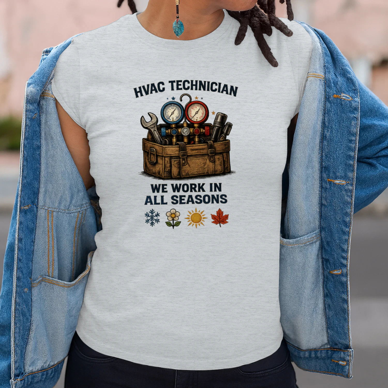 HVAC Technician T-Shirt | We Work In All Seasons | Heating & Cooling Technician Tee