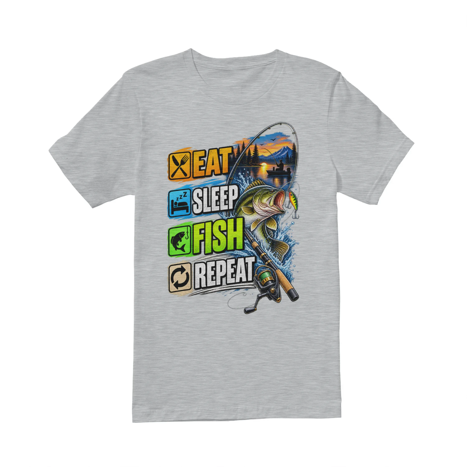 Eat Sleep Fish Repeat T-Shirt | Bass Fishing | Fisherman & Angler Tee