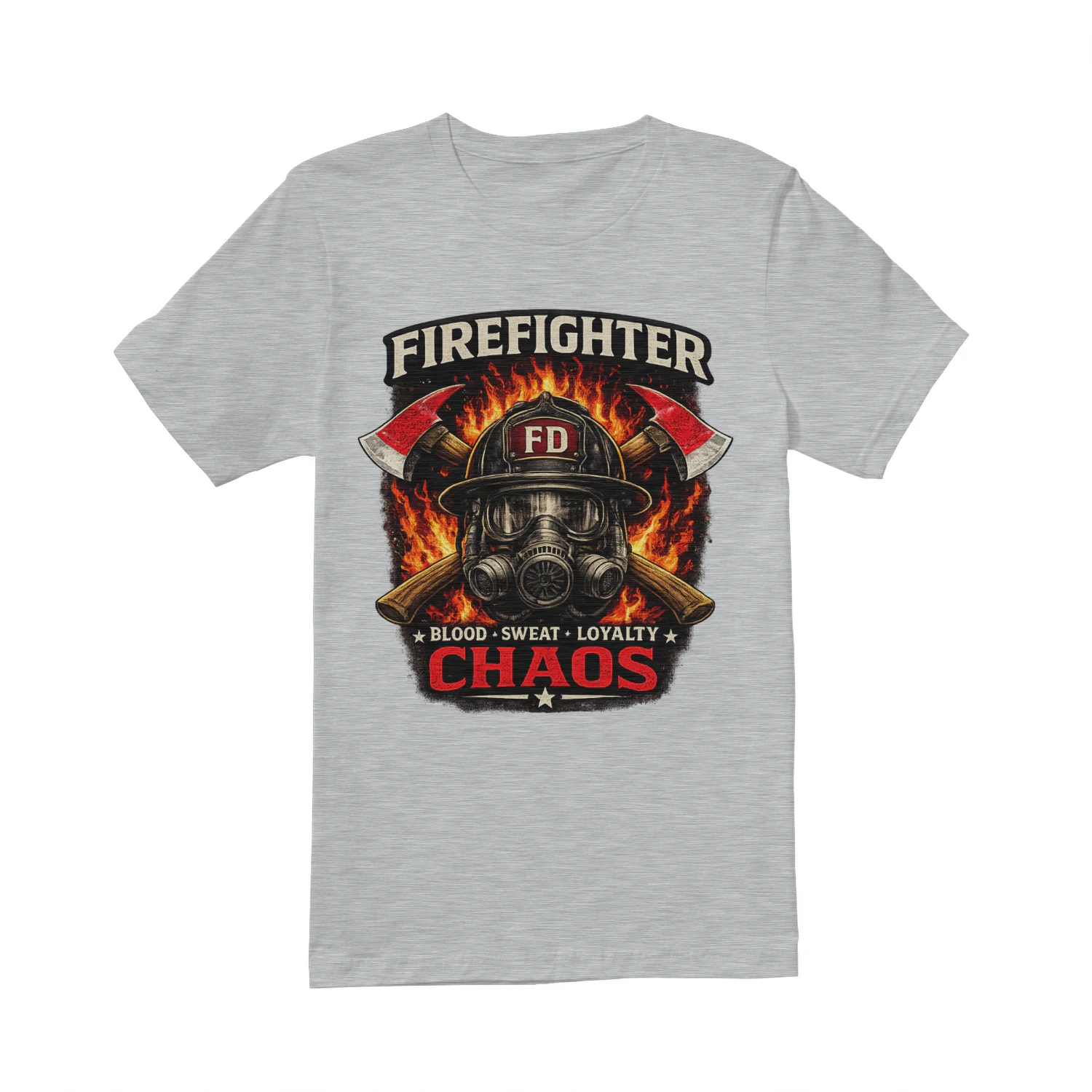Firefighter T-Shirt | Blood Sweat Loyalty Chaos | Firefighter Helmet & Axes Tee