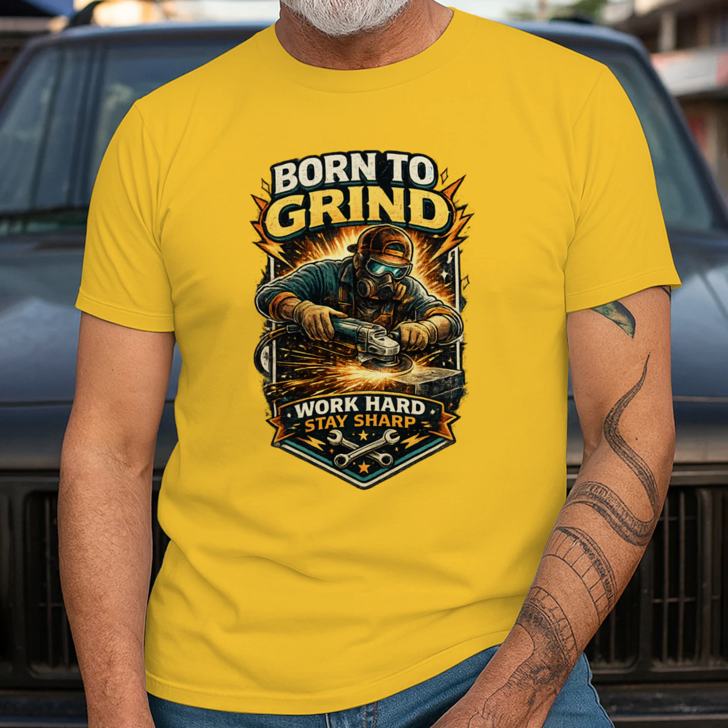 Born To Grind T-Shirt | Work Hard Stay Sharp | Metal Fabricator & Welder Tee