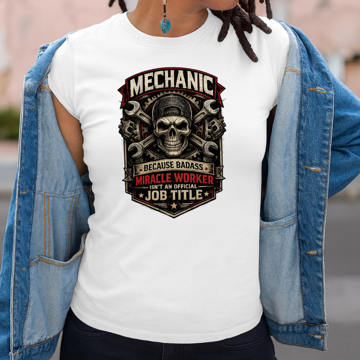 Mechanic Because Badass Miracle Worker Isn't An Official Job Title T-Shirt | Vintage Auto Mechanic Tee