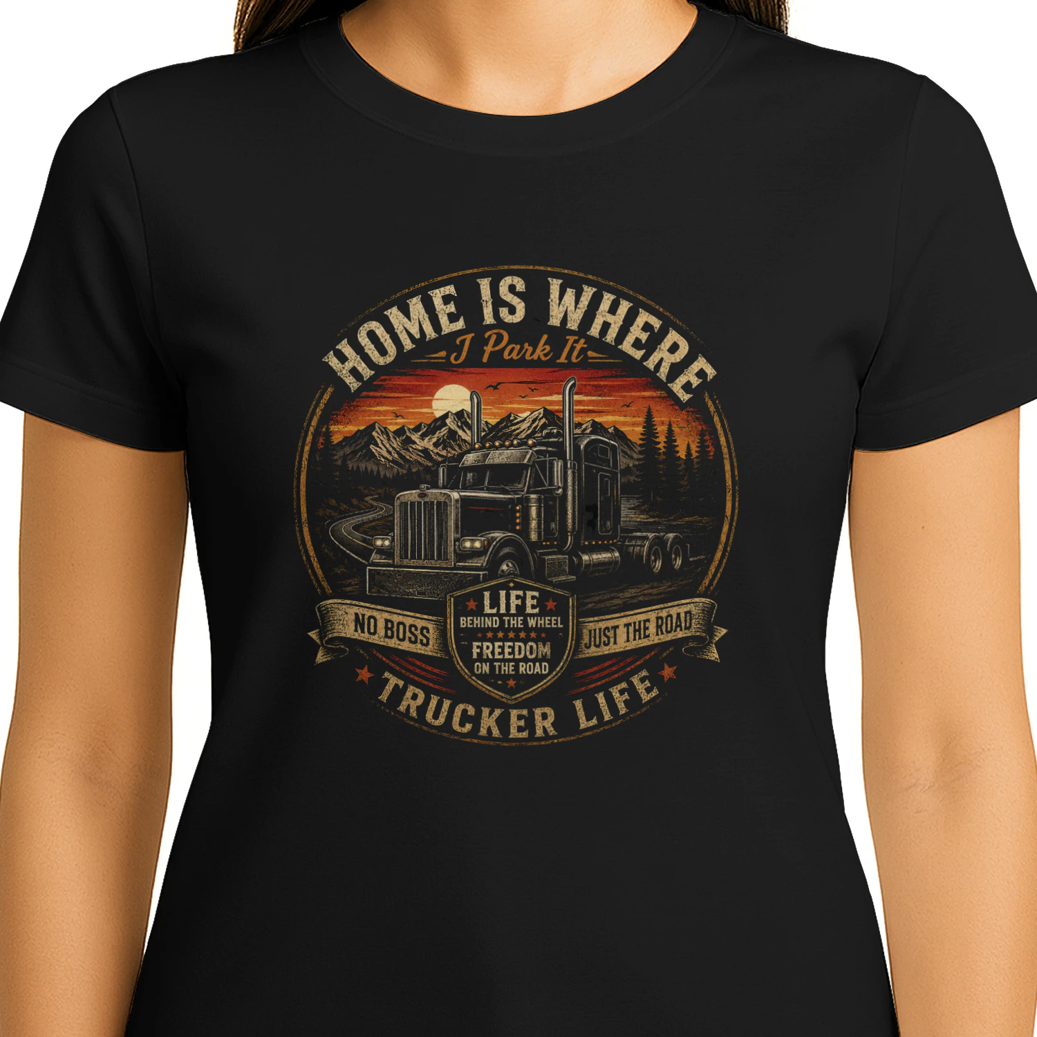 Home Is Where I Park It Trucker T-Shirt | Truck Driver Life | Funny Semi Truck Tee