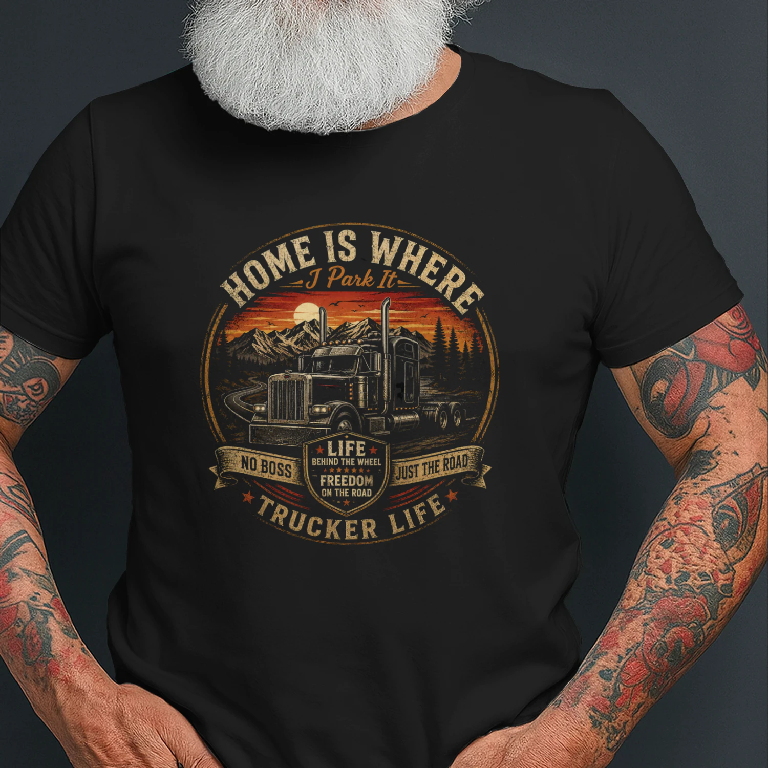 Home Is Where I Park It Trucker T-Shirt | Truck Driver Life | Funny Semi Truck Tee