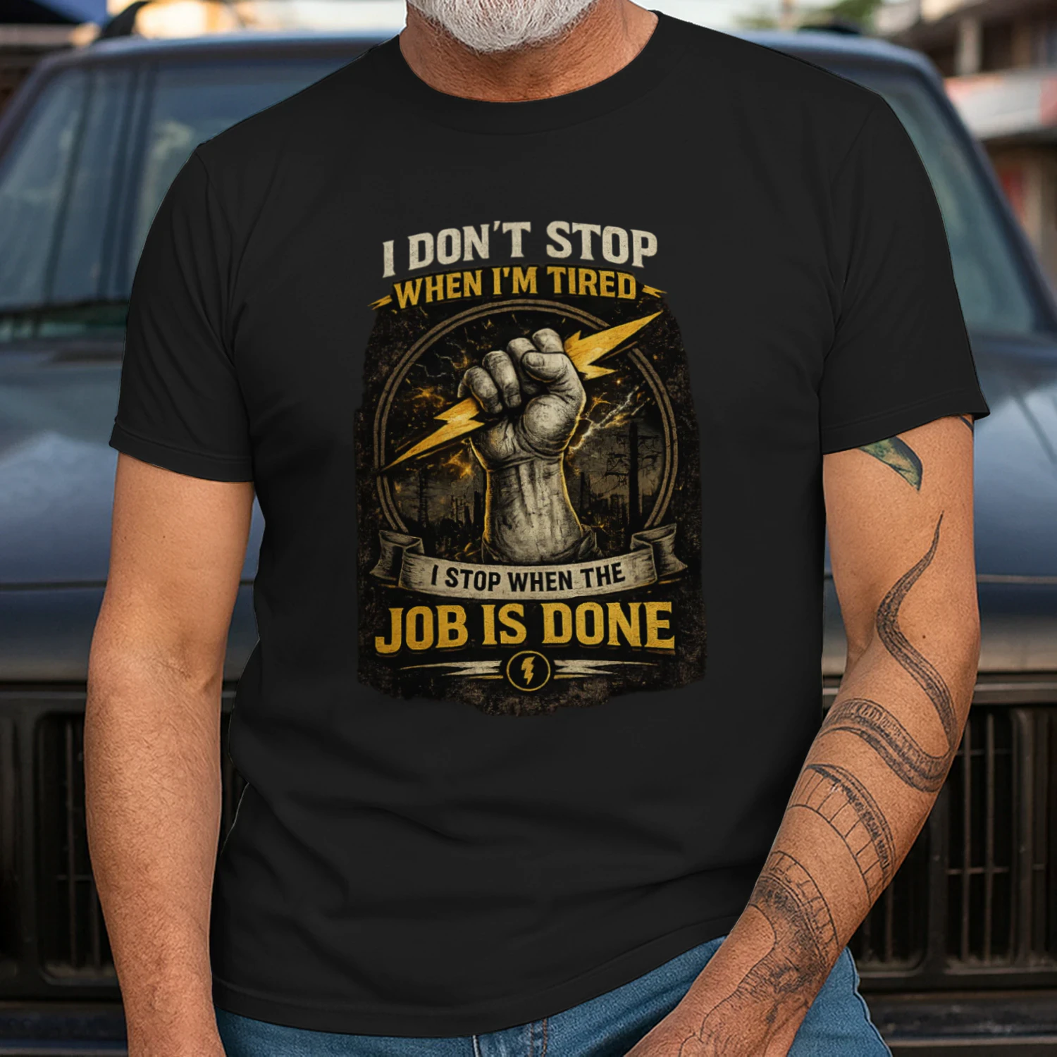 I Don't Stop When I'm Tired I Stop When The Job Is Done T-Shirt | Hardworking Electrician Tee | Vintage Electrical Worker Shirt