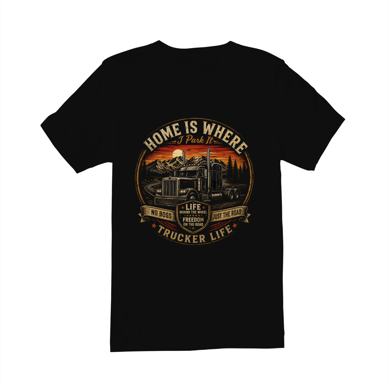 Home Is Where I Park It Trucker T-Shirt | Truck Driver Life | Funny Semi Truck Tee