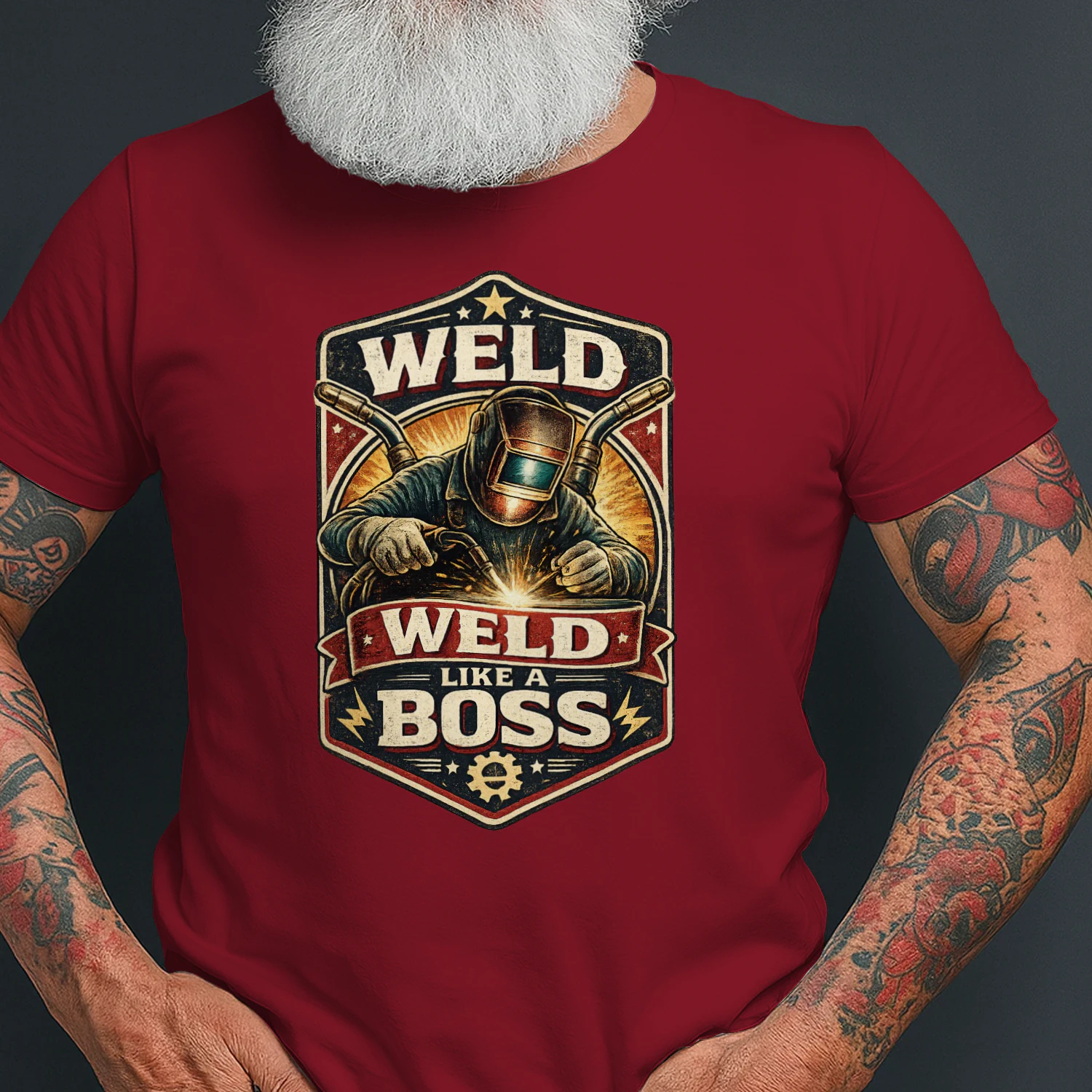 Weld Like A Boss T-Shirt | Vintage Welder Badge Tee | Metal Fabricator Shirt