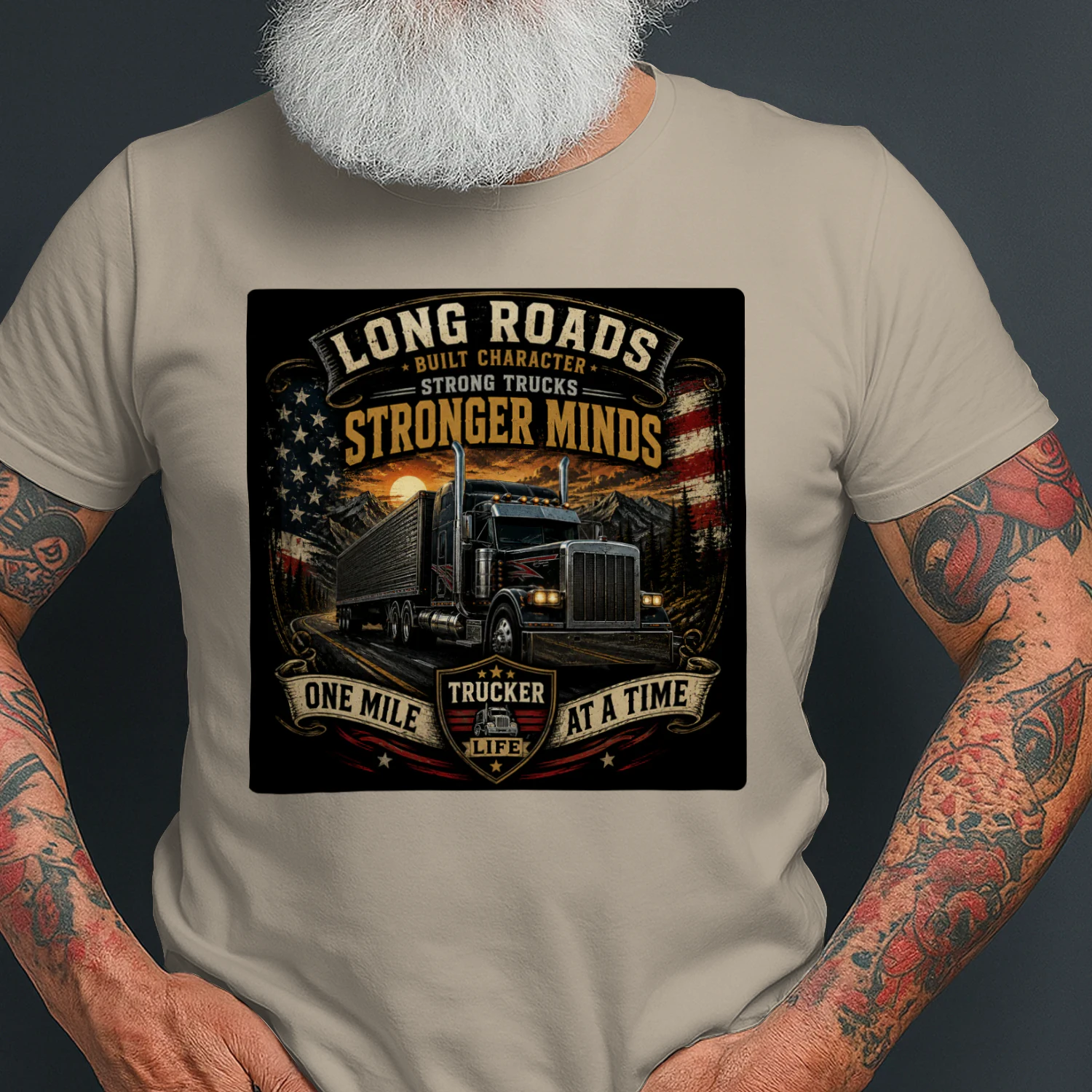 Long Roads Stronger Minds Truck Driver T-Shirt | Long Haul Trucker Life Tee