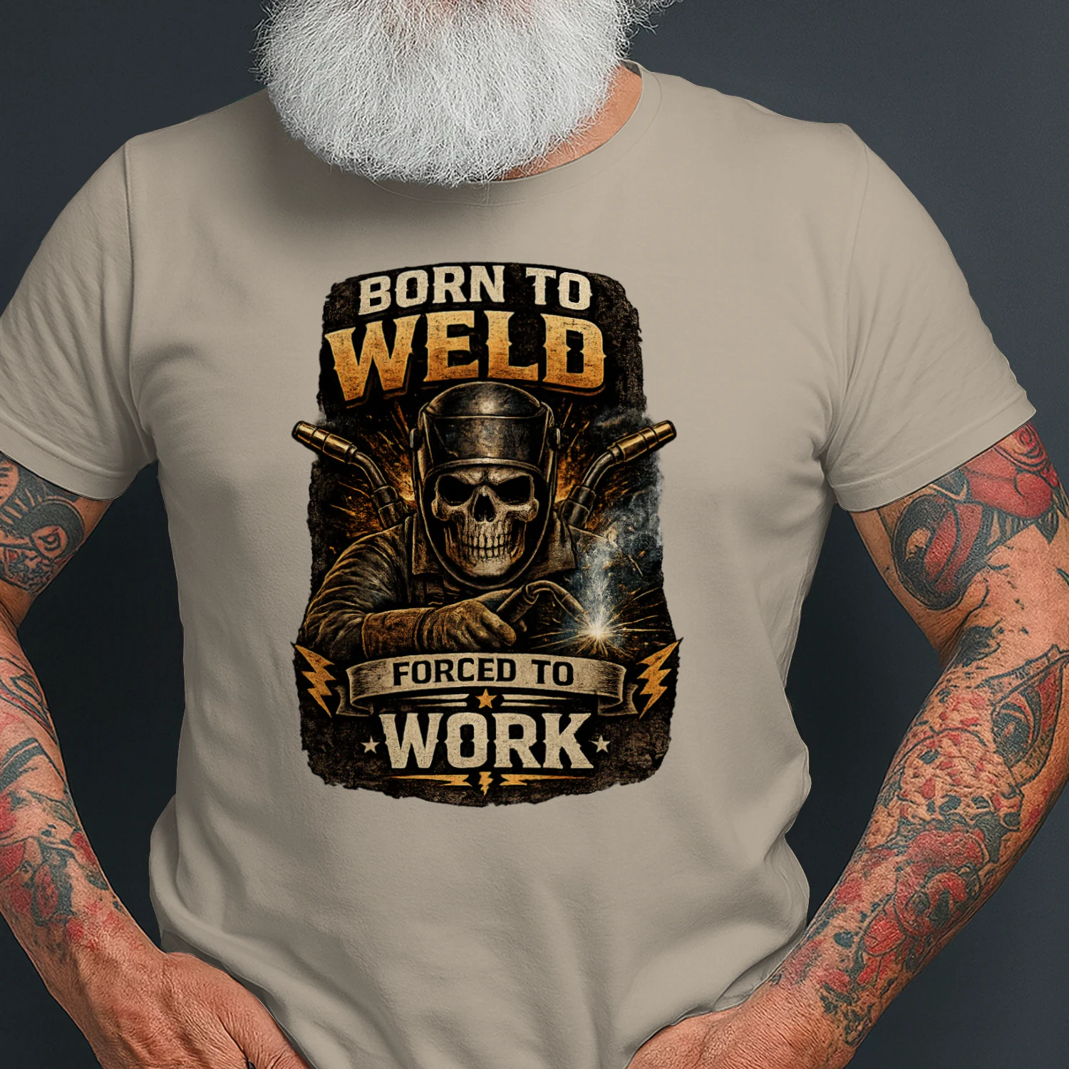 Born To Weld Forced To Work T-Shirt | Vintage Skull Welder Tee | Funny Welding Shirt