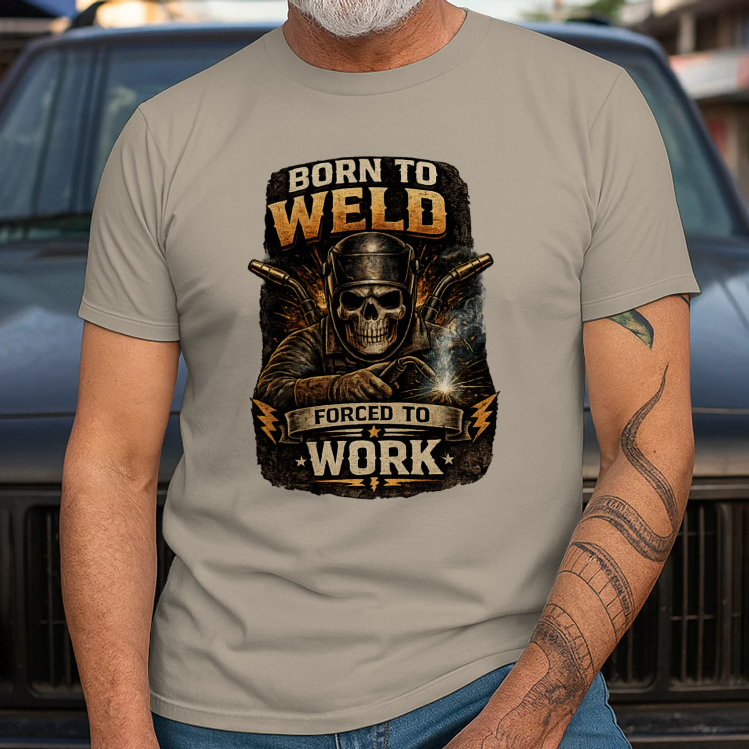 Born To Weld Forced To Work T-Shirt | Vintage Skull Welder Tee | Funny Welding Shirt