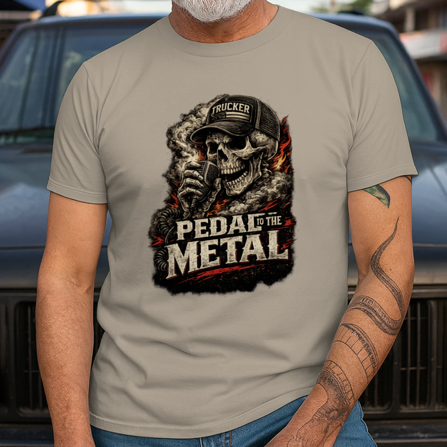 Pedal To The Metal Trucker T-Shirt | Skull Truck Driver Tee | Vintage Big Rig Shirt